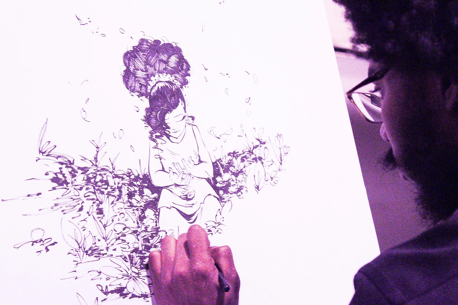 Artist Michael Talbot works on his piece "Peace in Death".