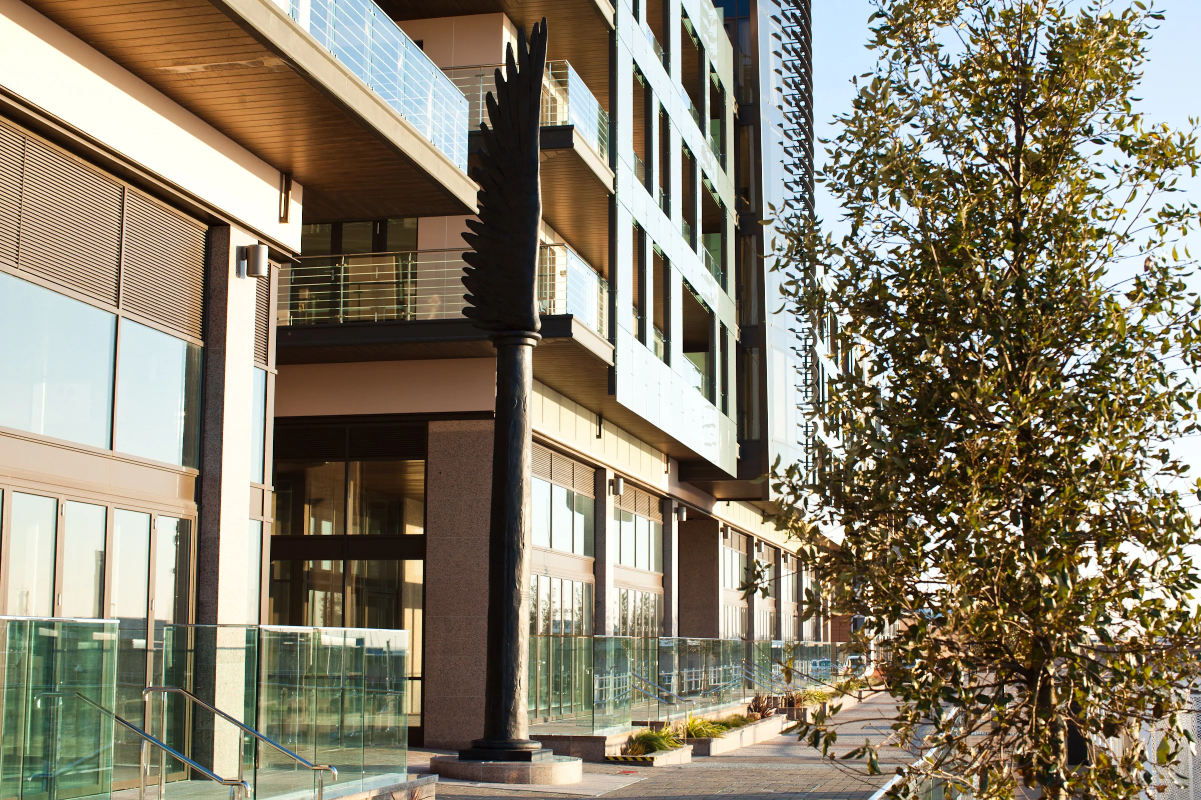 <em>Wing Column</em> 2011-12 <br/>bronze <br/>1050 x 150 x 150cm <br/>Castle Quay, St Helier, Jersey