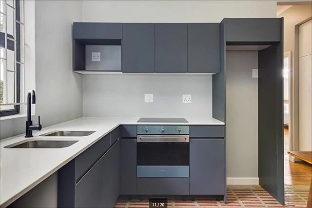 Kitchen Reno before and after- The floor was rotten and was replaced with a klompie bricks, kitchen fittings were gutted and replaced custom units with conglomerate stone tops. #kitchendesign #renovation #beforeandafter #klompiebricks #kitchenrenovat
