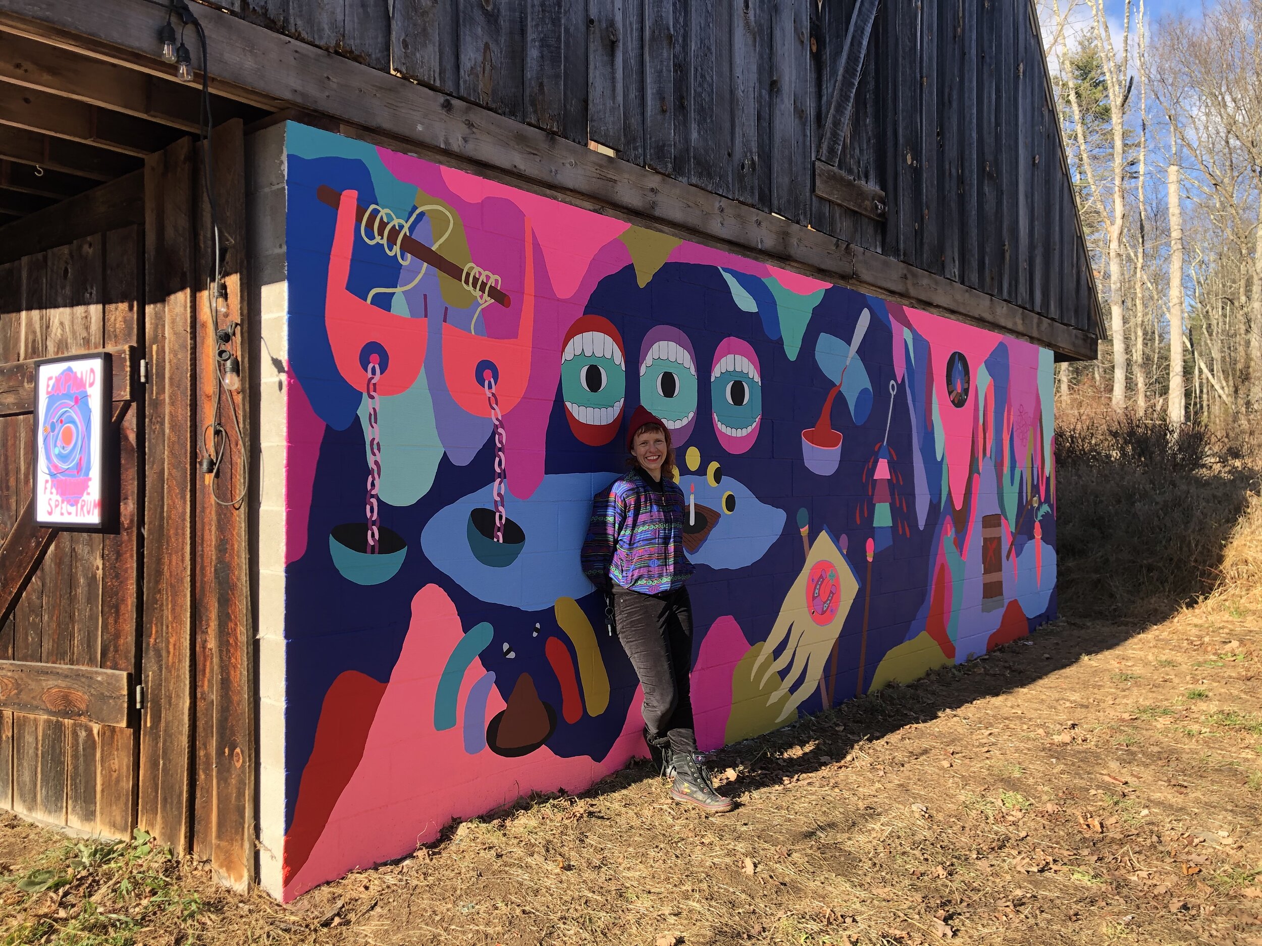 Macon Reed with her mural at STONELEAF RETREAT, December 2020