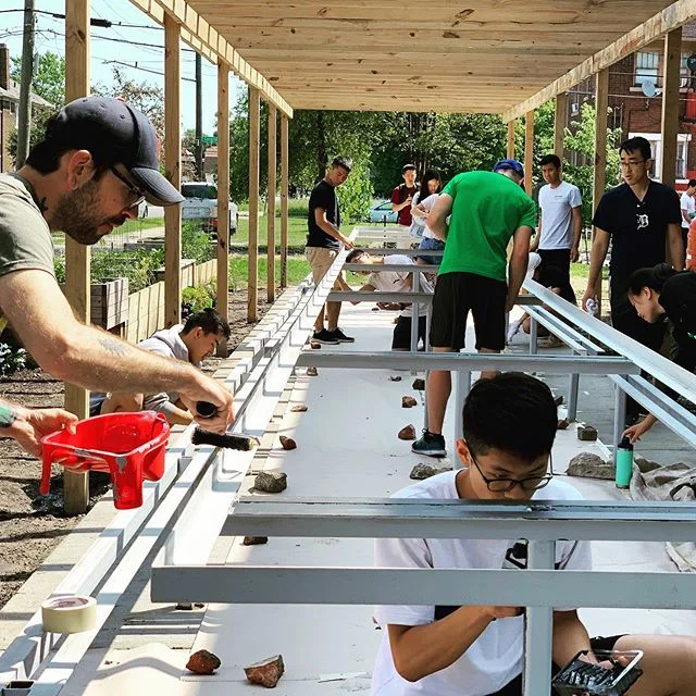 Wow, what a team! They painted and painted and painted and painted... then sanded benches + leveled the pathway.

Thank you @hmcc_aa and HMCC of Detroit for joining our love for Detroit and working so hard today! 
5 Days until we&rsquo;re open!

#det