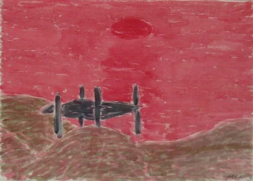 Red Sunset with Sand Beach (81-W2), 1981Watercolor on Paper   27 1/2 x 35 x 1 3/4 in.