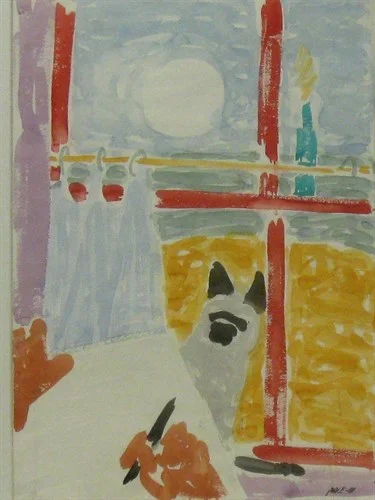 Sketching with Cat Watching (81-W4A), 1981Watercolor on Paper   36 x 27 x 1 1/2 in.