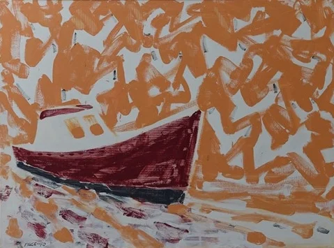 Sardine Boat, Tangerine Sky (90-7), 1990Oil on Canvas  34 x 46 in.