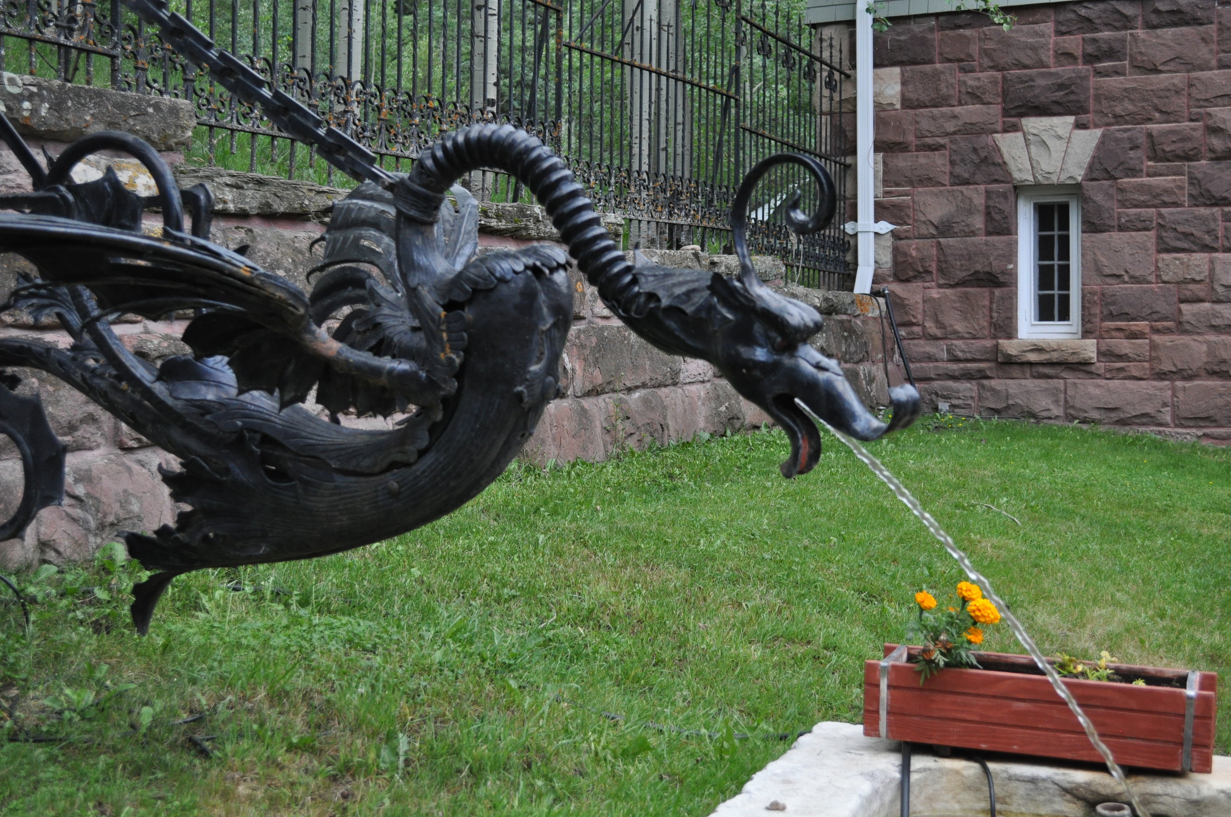 my favorite detail - a wrought iron dragon fountain in the courtyard