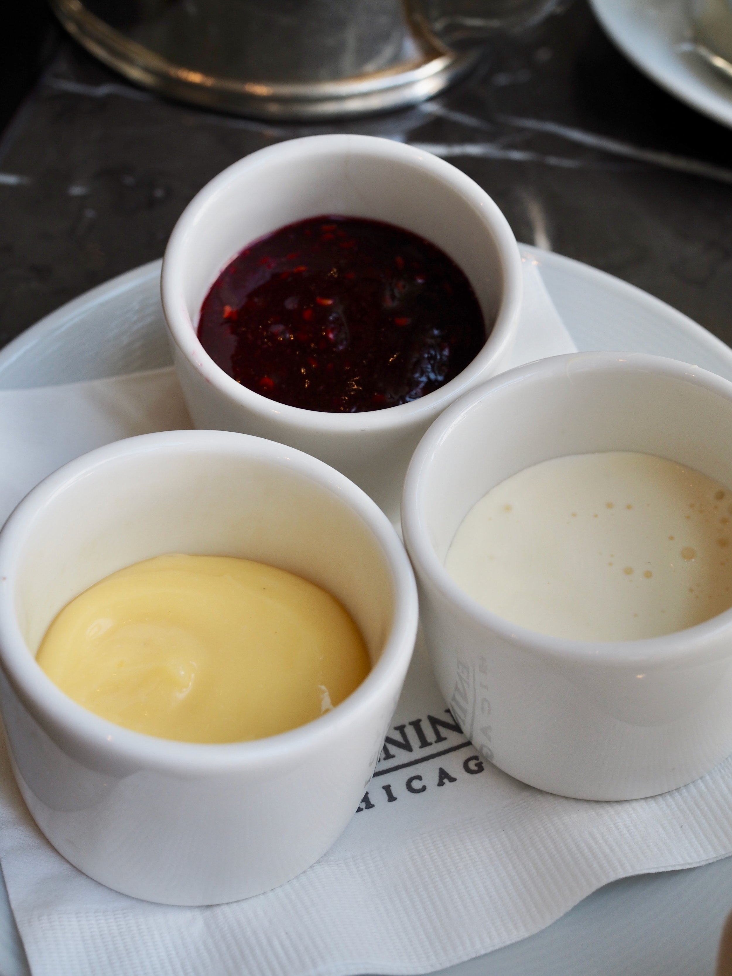 Clotted cream, lemon curd and berry jam