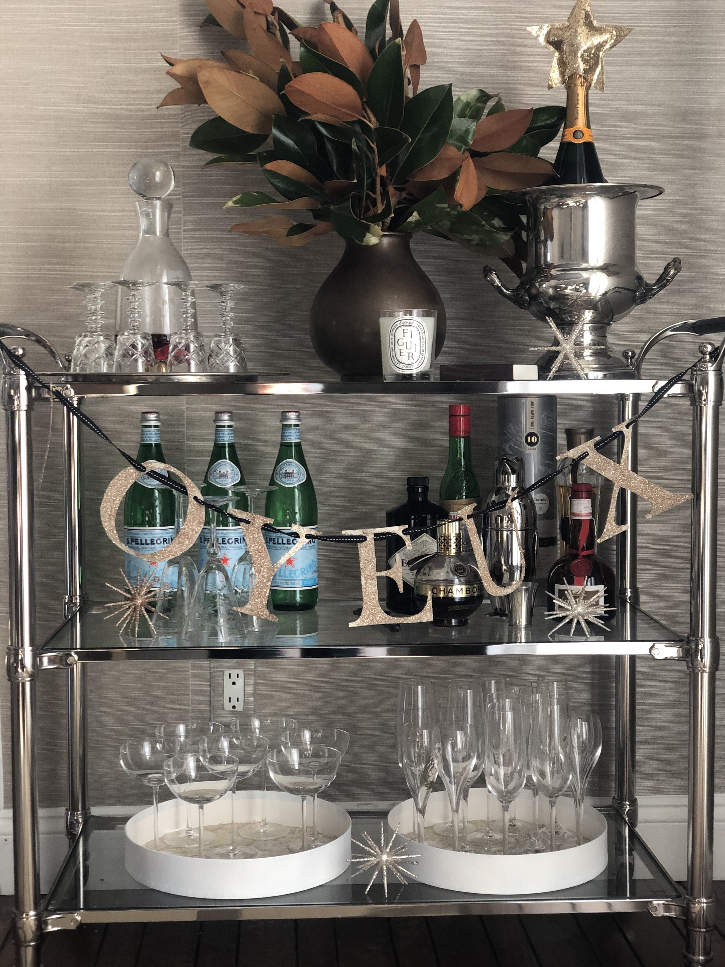 The centerpiece of the holidays: the bar cart