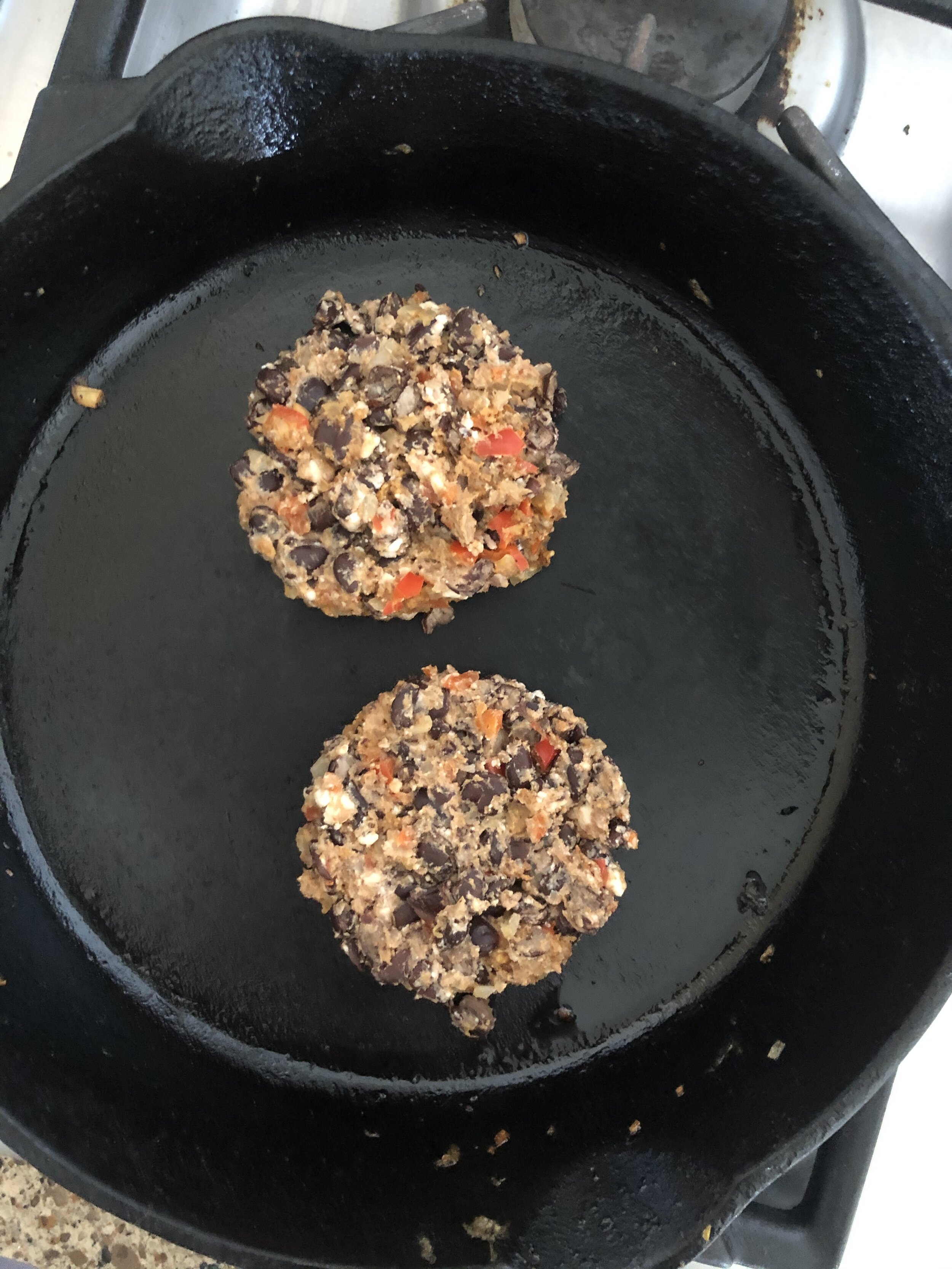 Cooking black bean burgers in cast iron