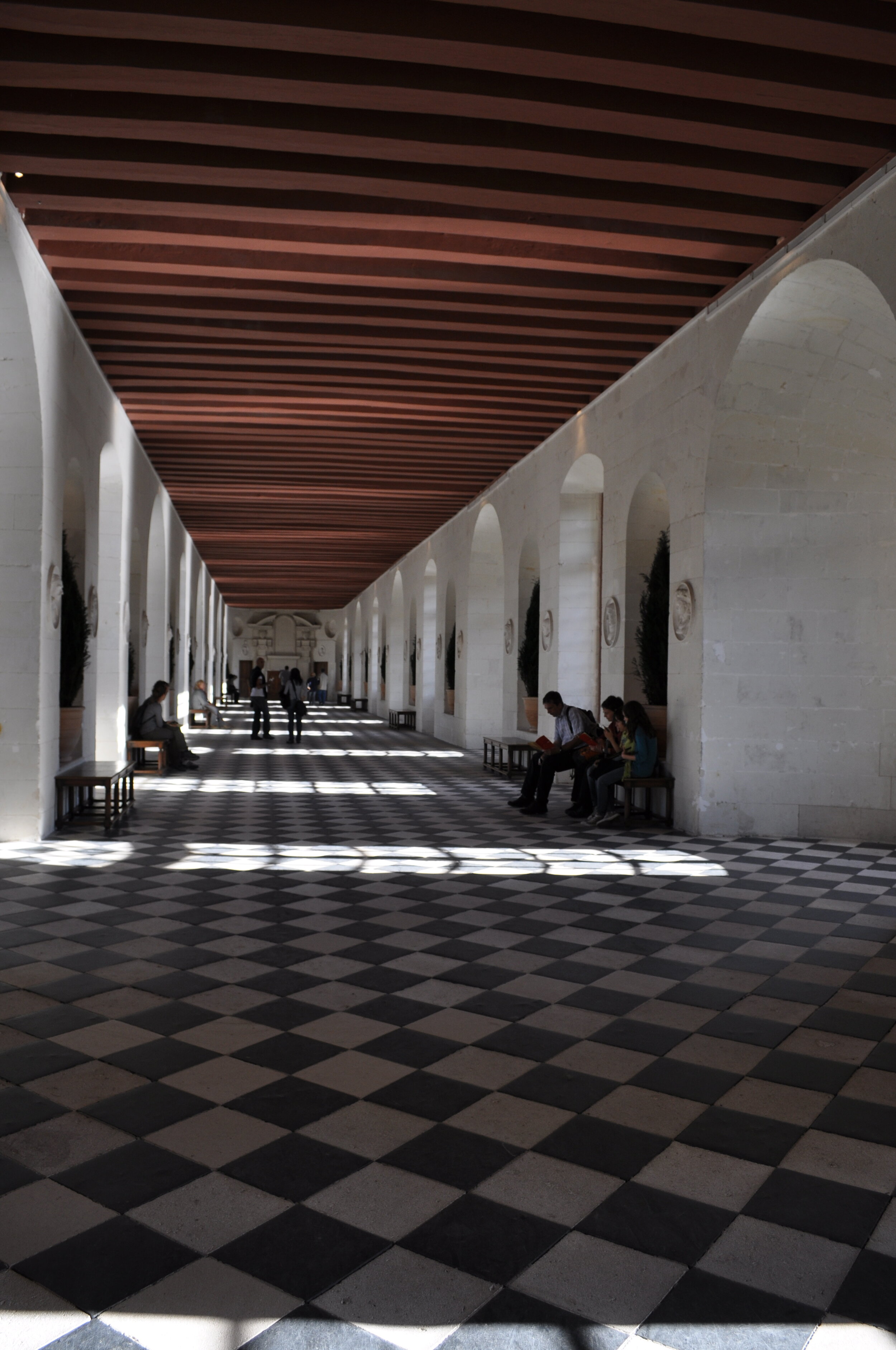 The gallery at Chenonceau, also used as a ballroom, with tufa and slate-tile floor