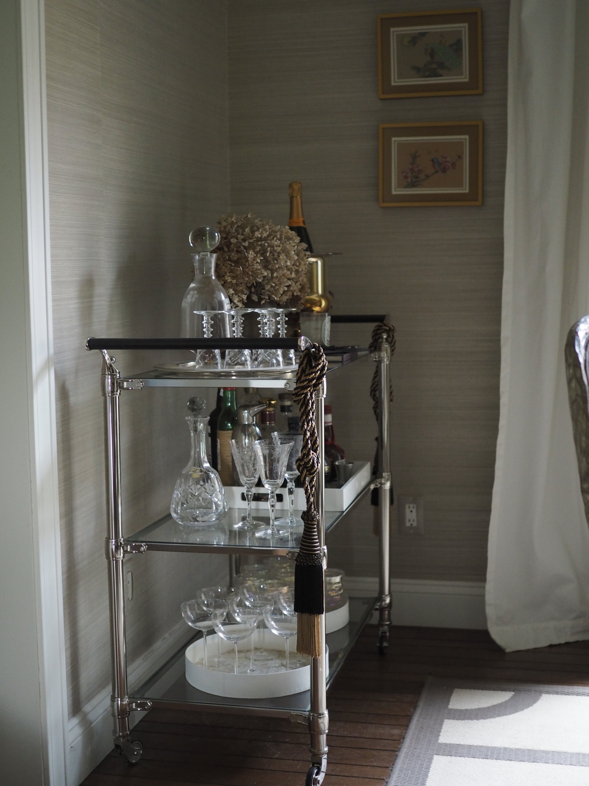 Bar cart in our dining room