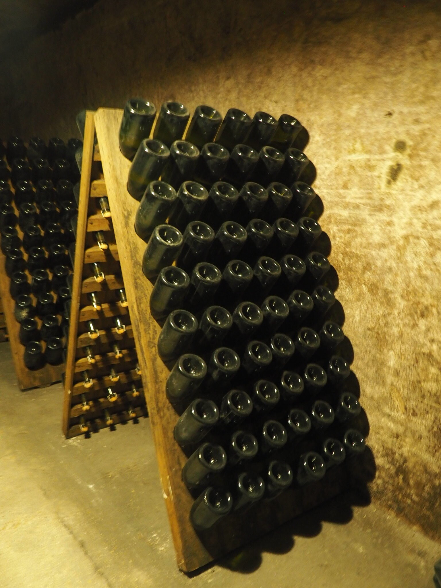 Riddling tables filled with Dom Pérignon