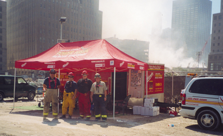 First team at Ground Zero - Charlie Miller, Brian Hendrickson, Russell Palmer and John McCarthy. Photo taken on September 13, 2001
