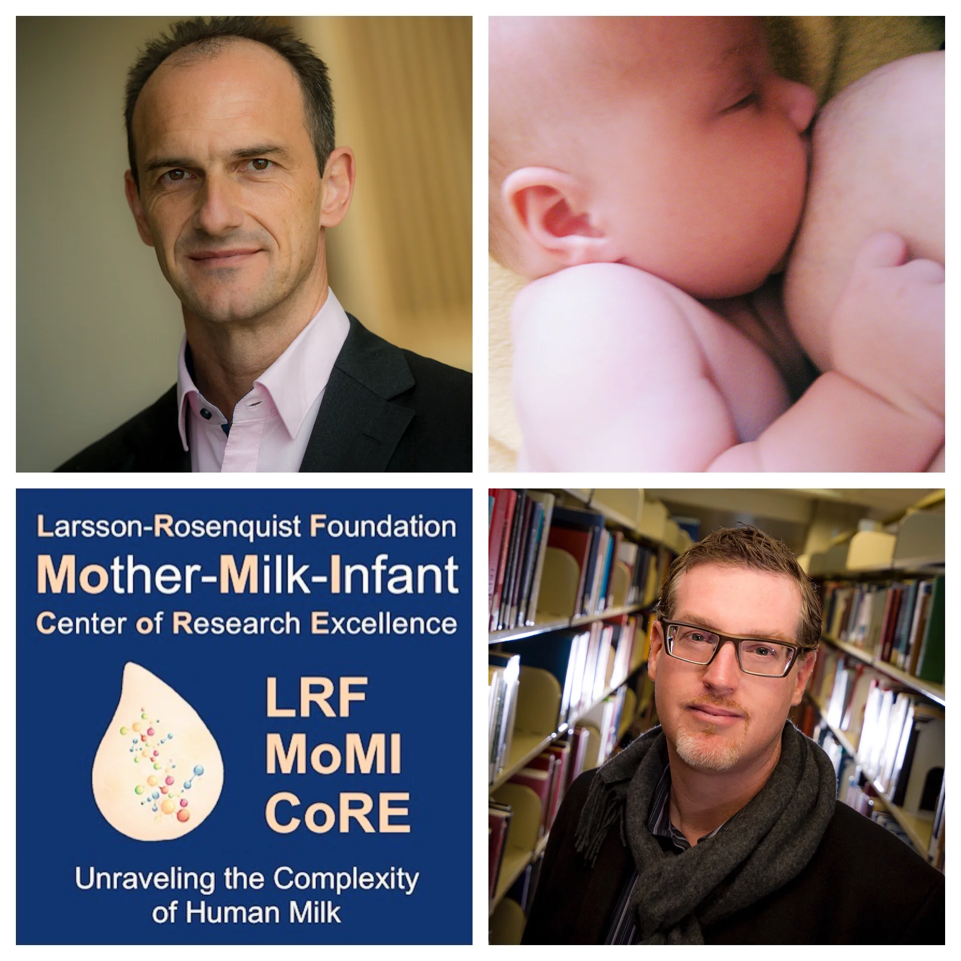 Top left: Lars Bode, associate professor of pediatrics at the UC San Diego School of Medicine and director of the newly launched Larsson-Rosenquist Foundation Mother-Milk-Infant Center of Research Excellence . Bottom right: Alan Daly, chair and professor of the Department of Education studies at UCSD and a member of MoMI CoRE's scientific advisory board. Top right: Flickr CC image via Summer