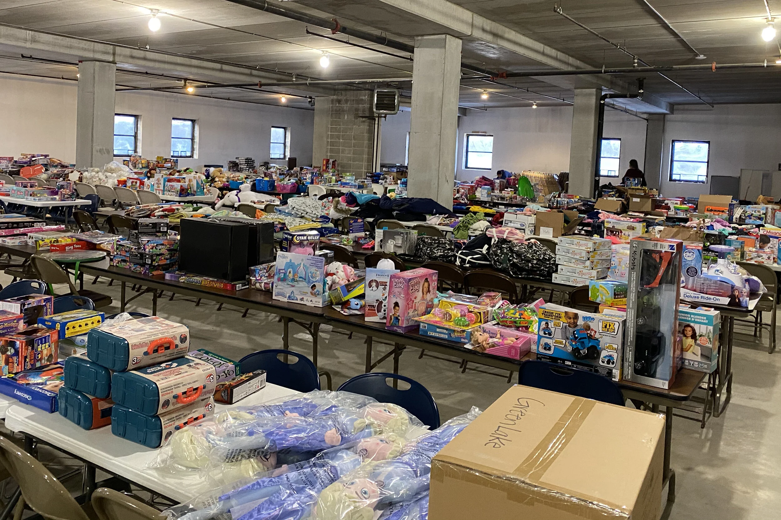 Town Square Bingo Hall Filled with Donated Gifts For Angel Tree Program