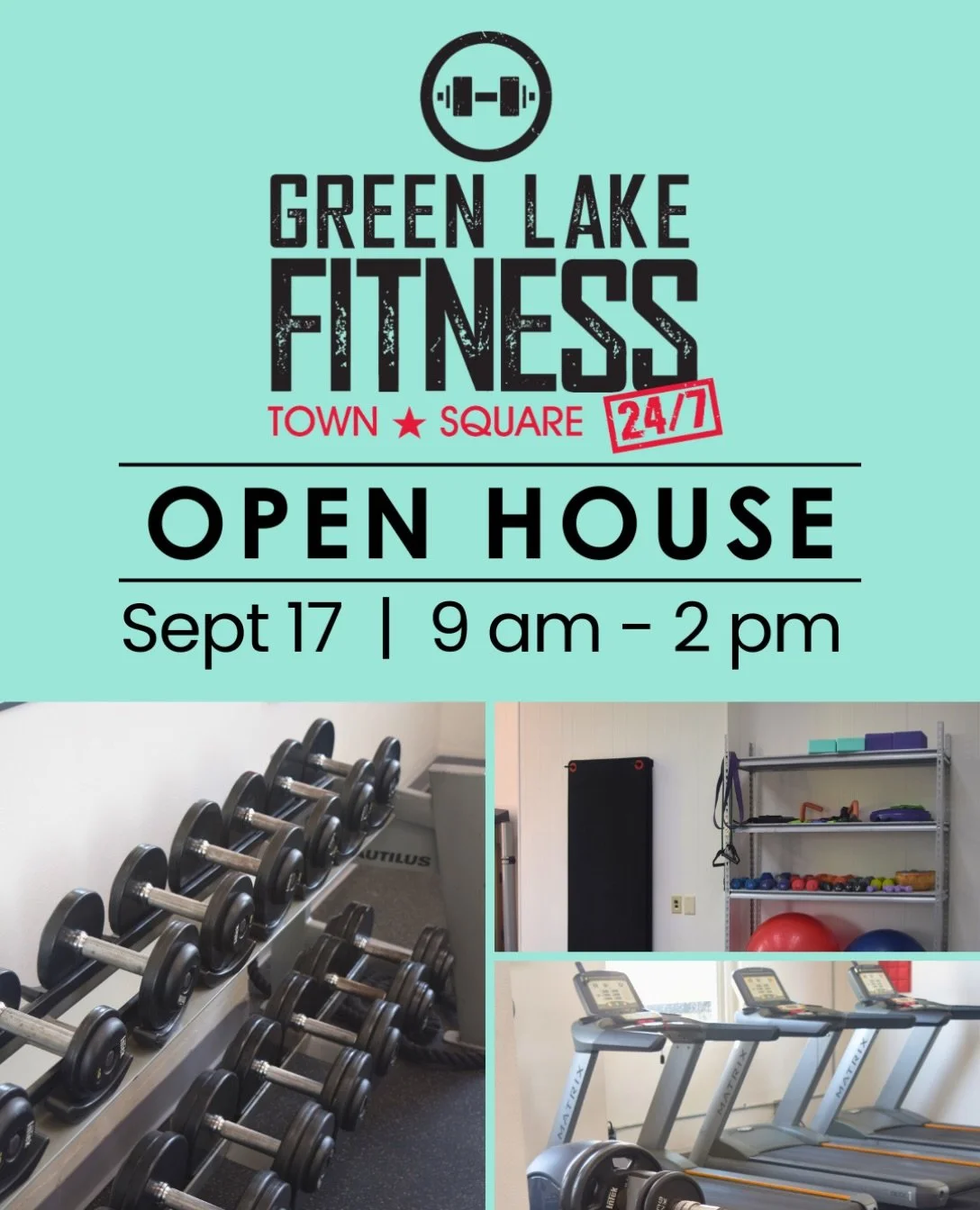 Come see what Green Lake Fitness has to offer!

Join us for a Green Lake Fitness Open House on September 17 from 9 am to 2 pm during the Health &amp; Wellness Fair. Stop in to tour the fitness center, explore the equipment, ask questions, and learn m