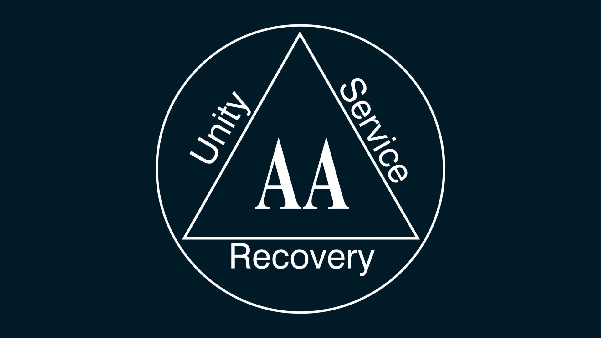 Alcoholics Anonymous logo featuring the unity, service and recovery triangle.