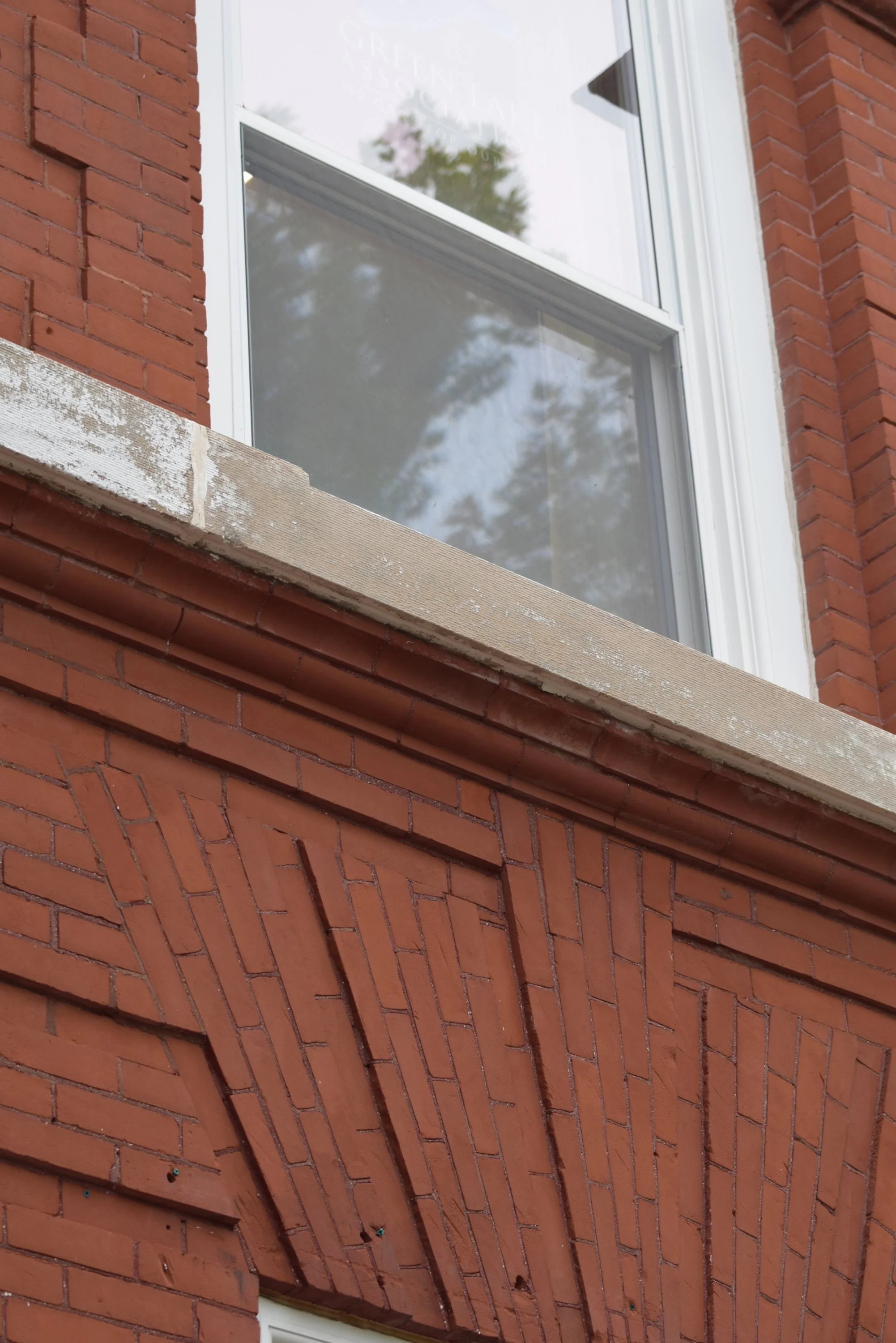 Sections of brick removed from the Town Square exterior during restoration work on the historic building.