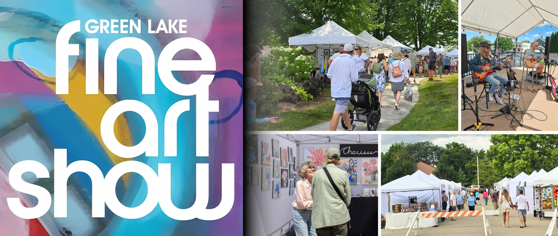 Explore the Green Lake Fine Art Show featuring professional artists, outdoor art booths, live music, interactive art experiences, and a vibrant community art festival in downtown Green Lake, Wisconsin.