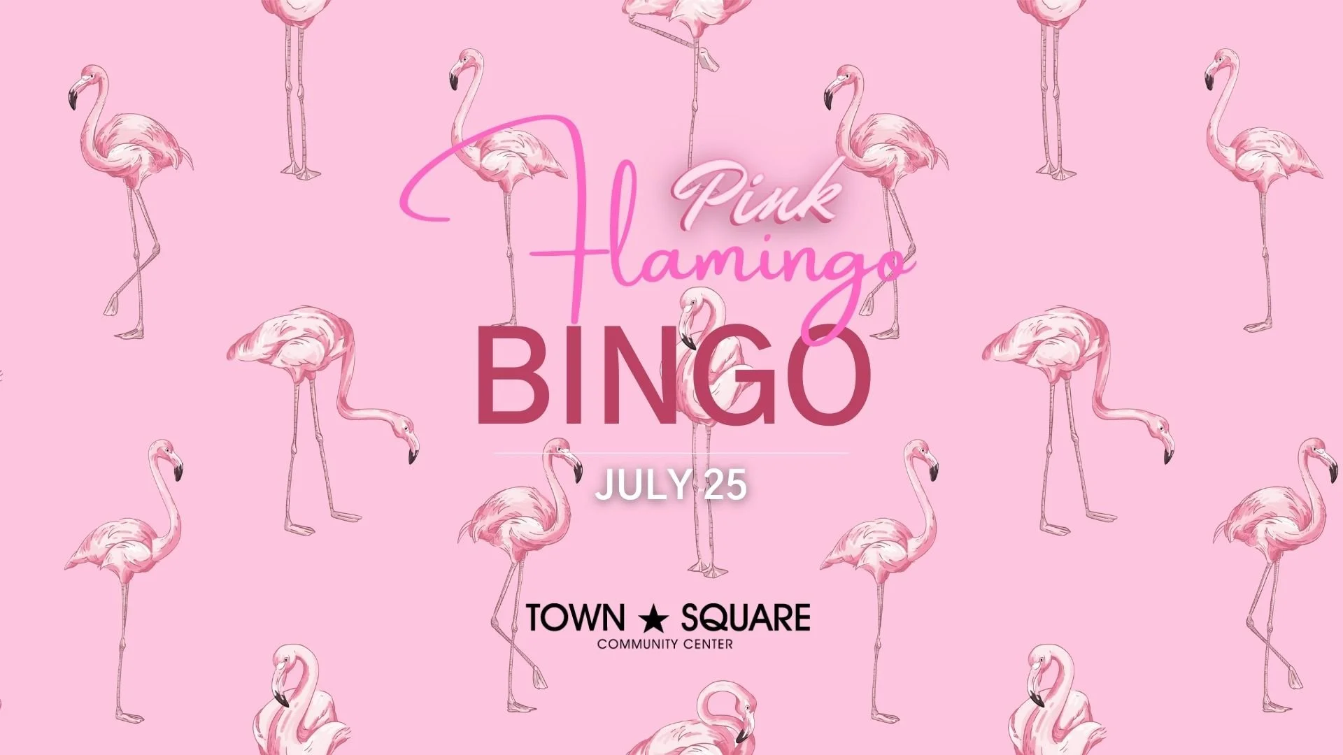 Pink Flamingo Bingo graphic featuring illustrated pink flamingos on a light pink background.