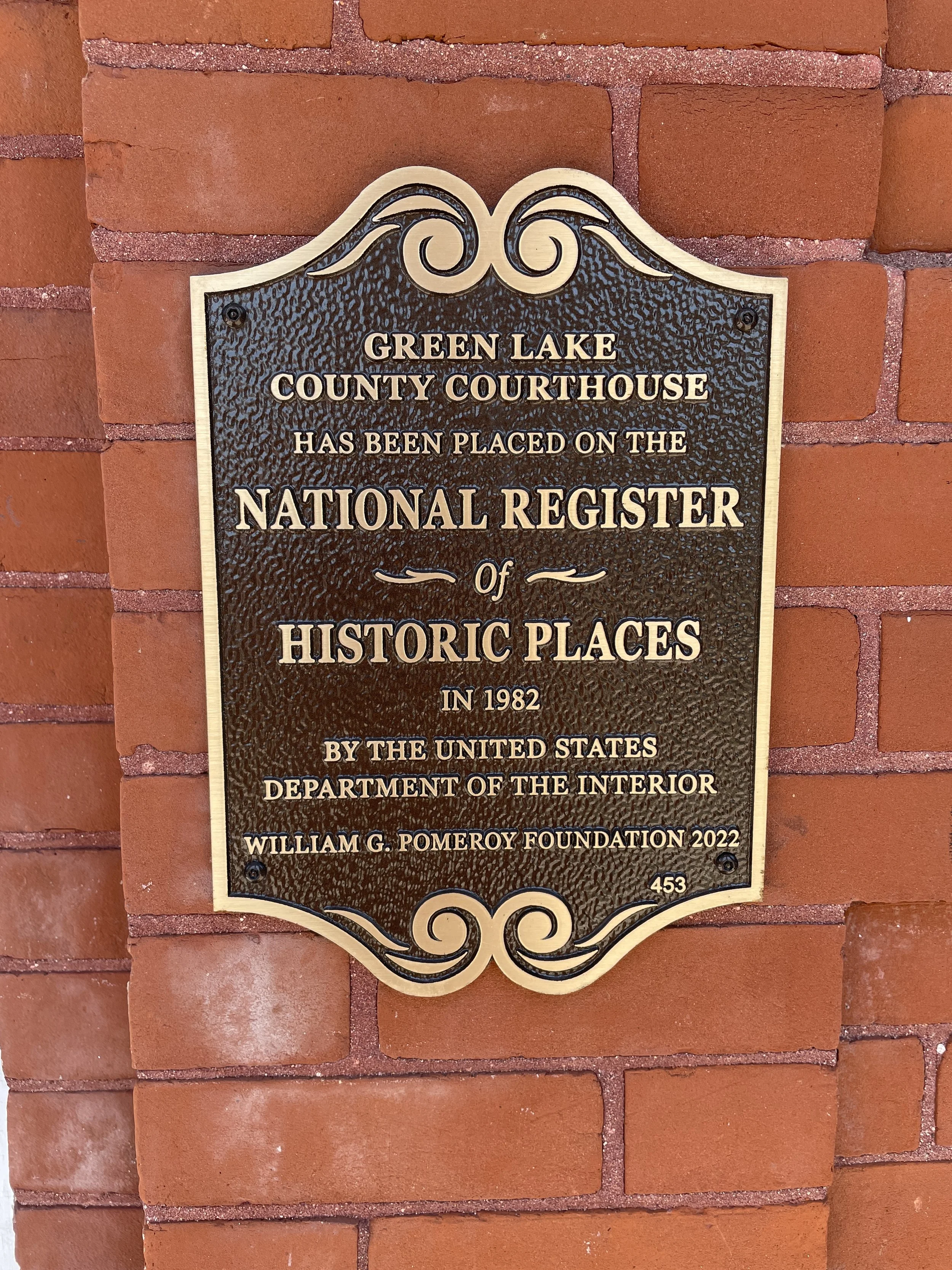 The historic Green Lake County Courthouse was officially listed on the National Register of Historic Places in 1982, recognizing its architectural and historical significance.