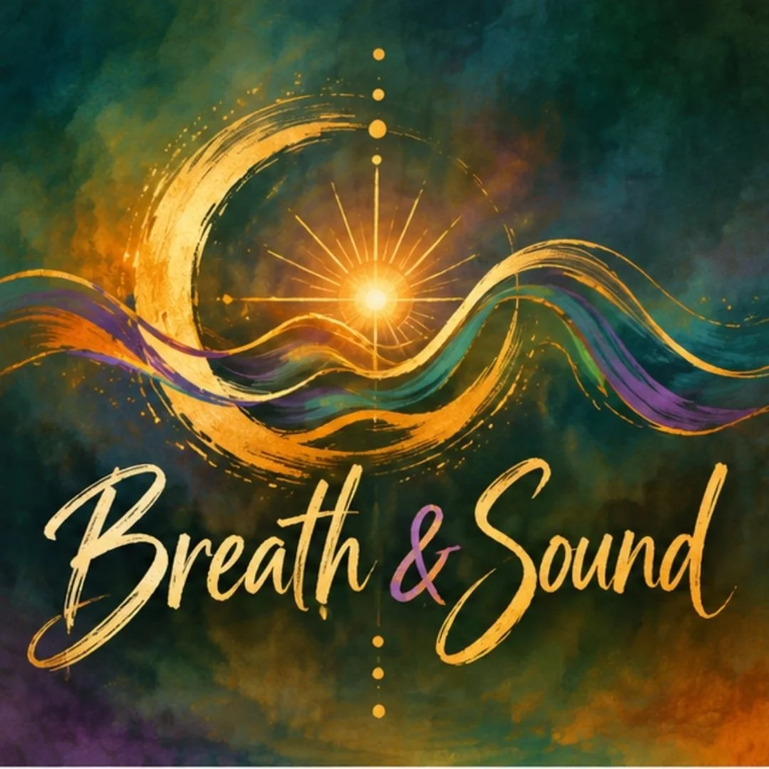 Breath and Sound Logo with a gold sun and moon.