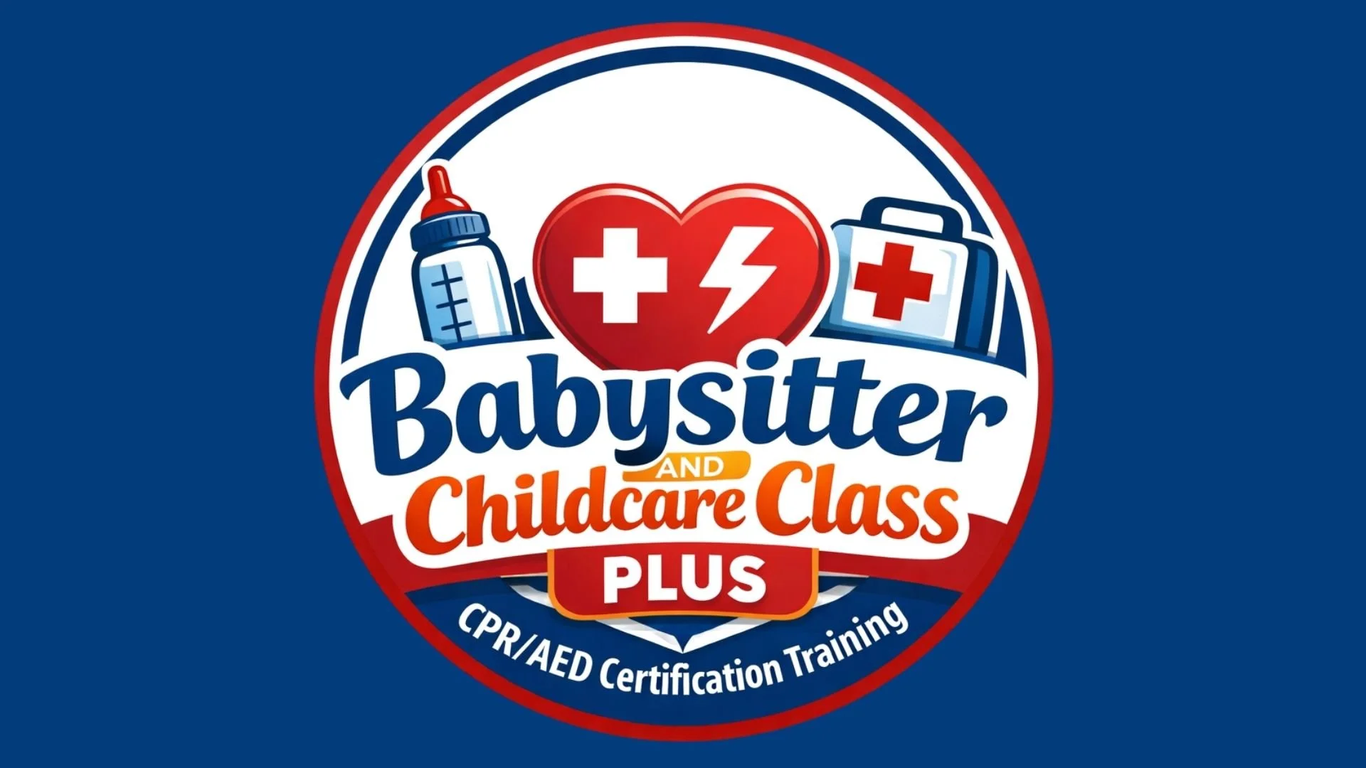 Babysitter and Childcare Training graphic promoting CPR and AED certification for youth ages 11 to 17.