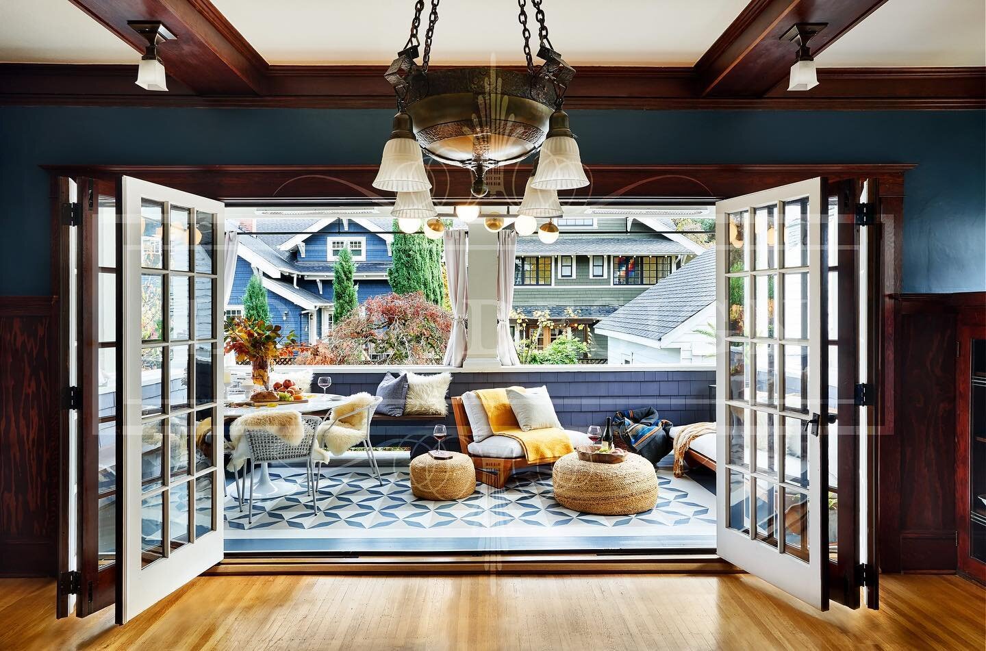 What a great opportunity to plan for the remodel of this porch in a 1912 home! 🥰 Swipe to check it out &gt;&gt;&gt;

The clients had existing French doors and sidelites off of the dining room to the porch and envisioned having them retrofitted to be