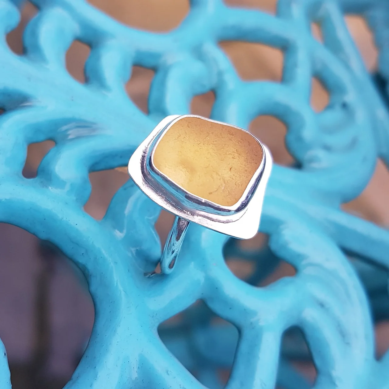 Handmade silver and yellow seaglass ring - sold to a private buyer