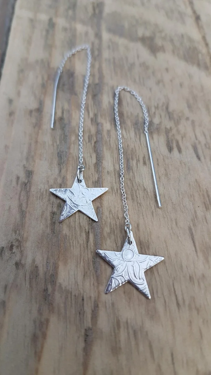 Handmade silver star threader earrings - commissioned