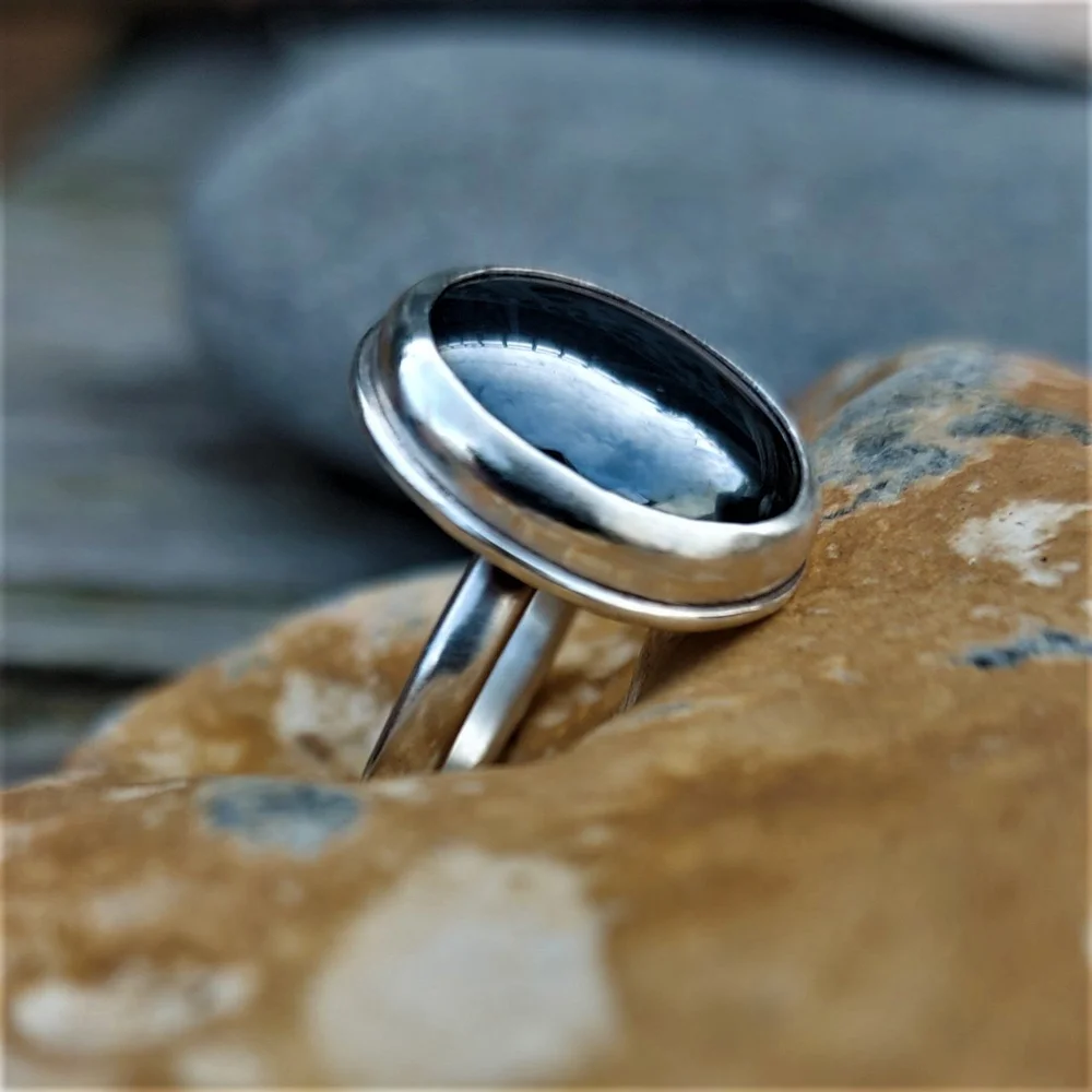 Silver and haematite ring size M 1/2 — I Love Dolly Jewellery
