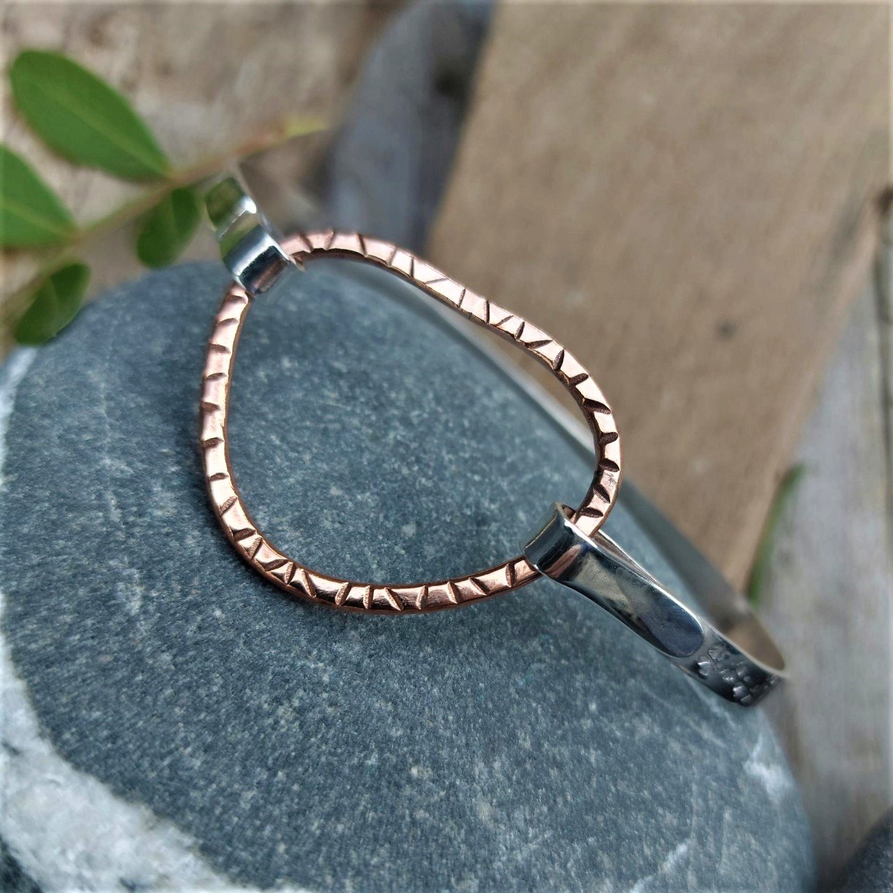 Silver and copper cuff bangle