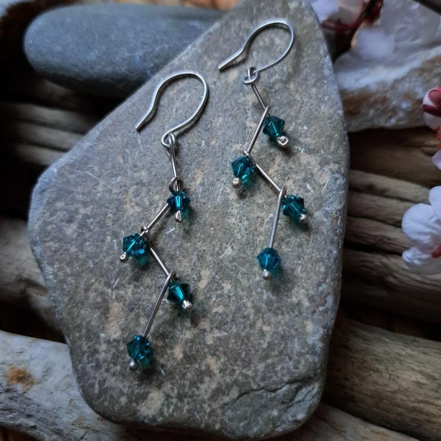 Handmade silver and turquoise swarovski earrings — I Love Dolly