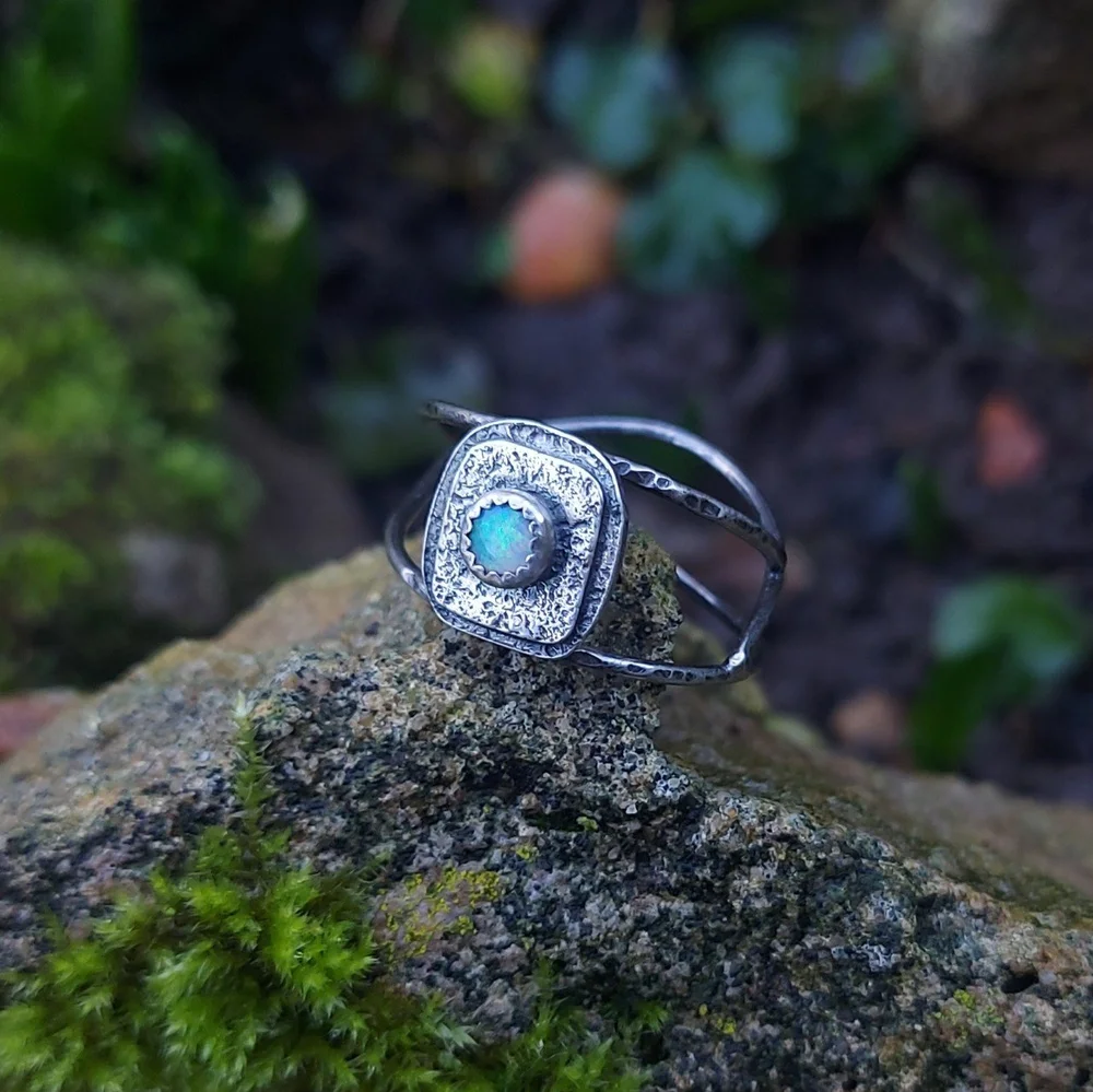 Opal Class Ring Custom Sterling Silver RimRock Twisted Rope Ring