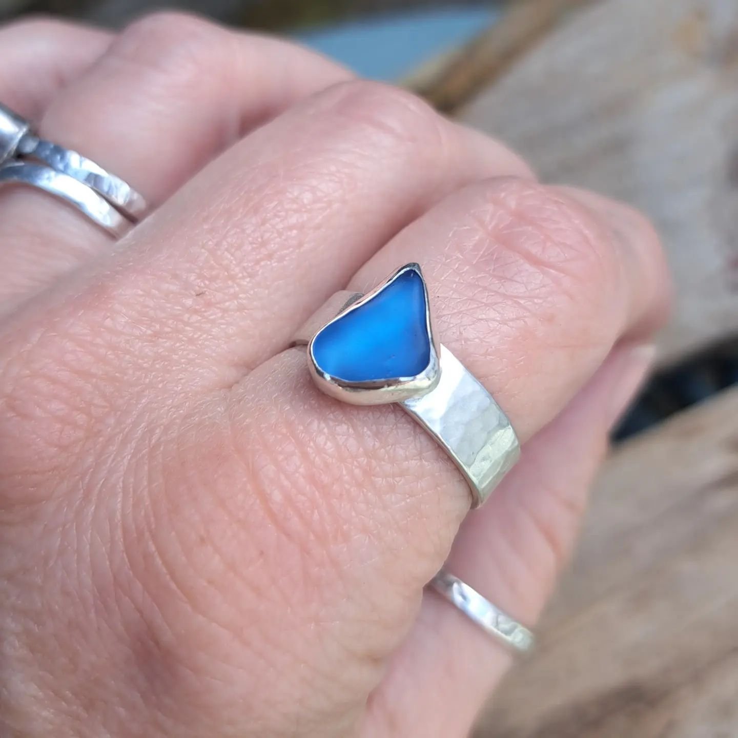 This cobalt blue sea glass ring finally made its way to its lovely new owner this week. It was one of those projects that seemed not to want to go smoothly. Having to remake bezels is a very frustrating task! I was happy to finally hand it over, look