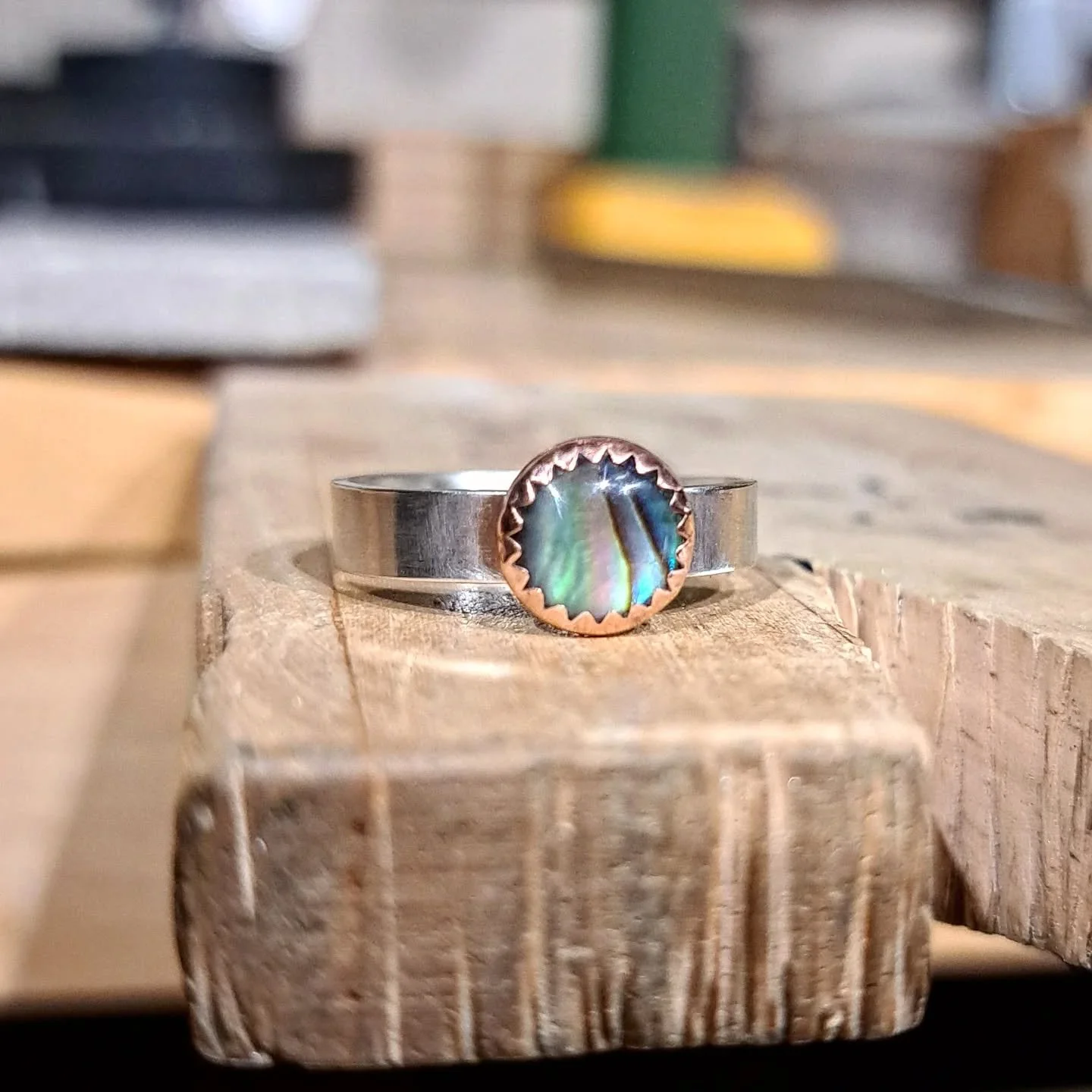 A lot of my jewellery pieces revolve around the ocean, being sea glass or sea pottery or something found which has bobbed about in the sea. I like to think of them setting off on another great, vast journey once they are sold. 

This ring does revolv