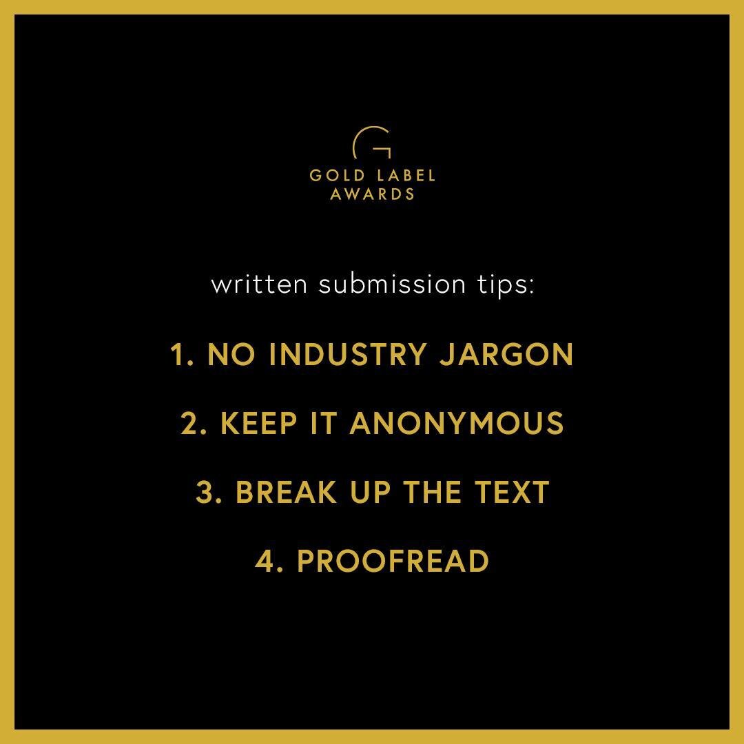 Ask any judge - the written submission is a crucial part of any campaign! Check out a few of these tips as you craft your entry.⁠
⁠
If you need help with copywriting or proofreading, GLA is here to help!⁠
⁠
#goldlabelawards🏆