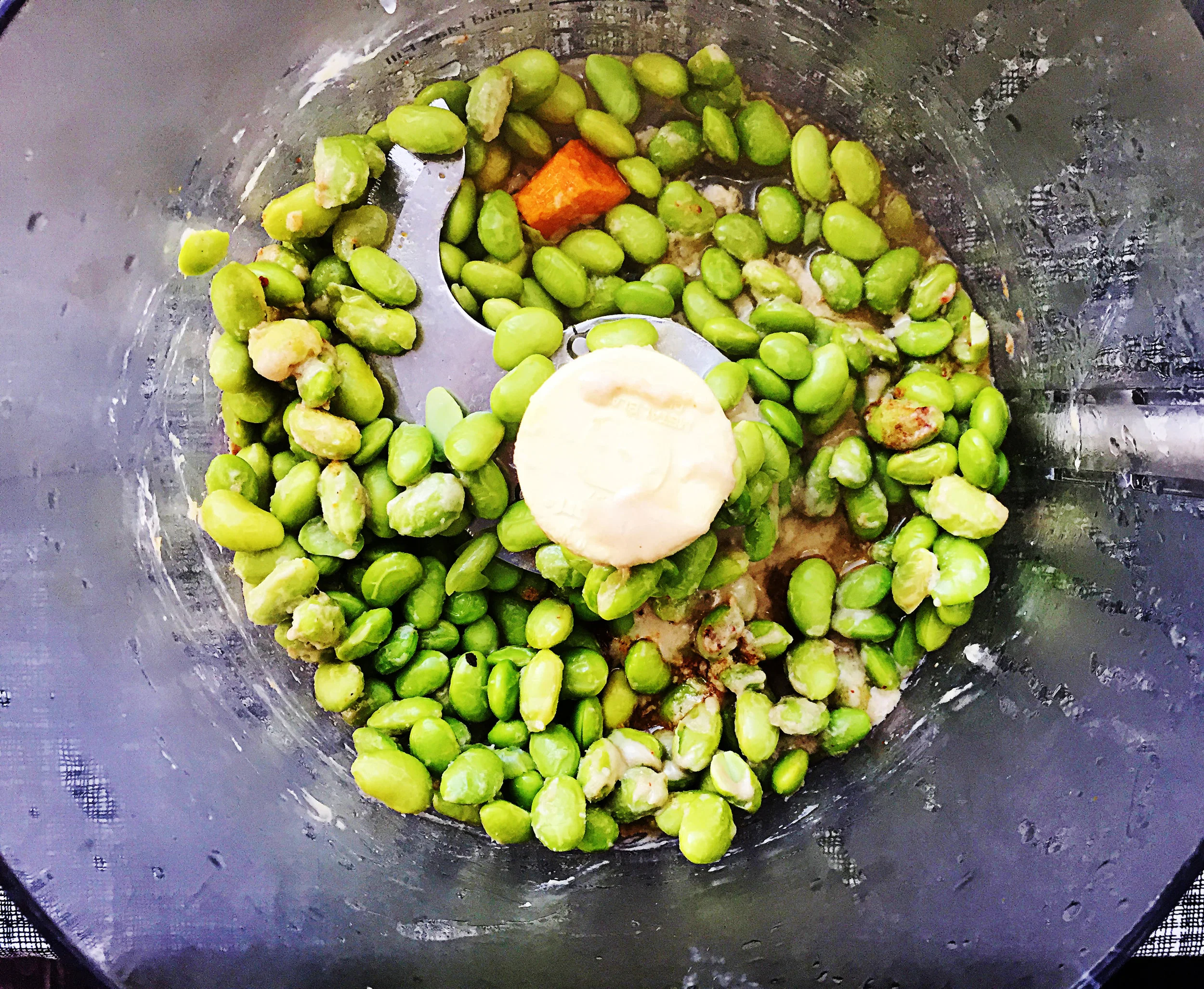 2. In a food processor, place all ingredient other than oil while waiting for edamame to finish. Put in edamame last.