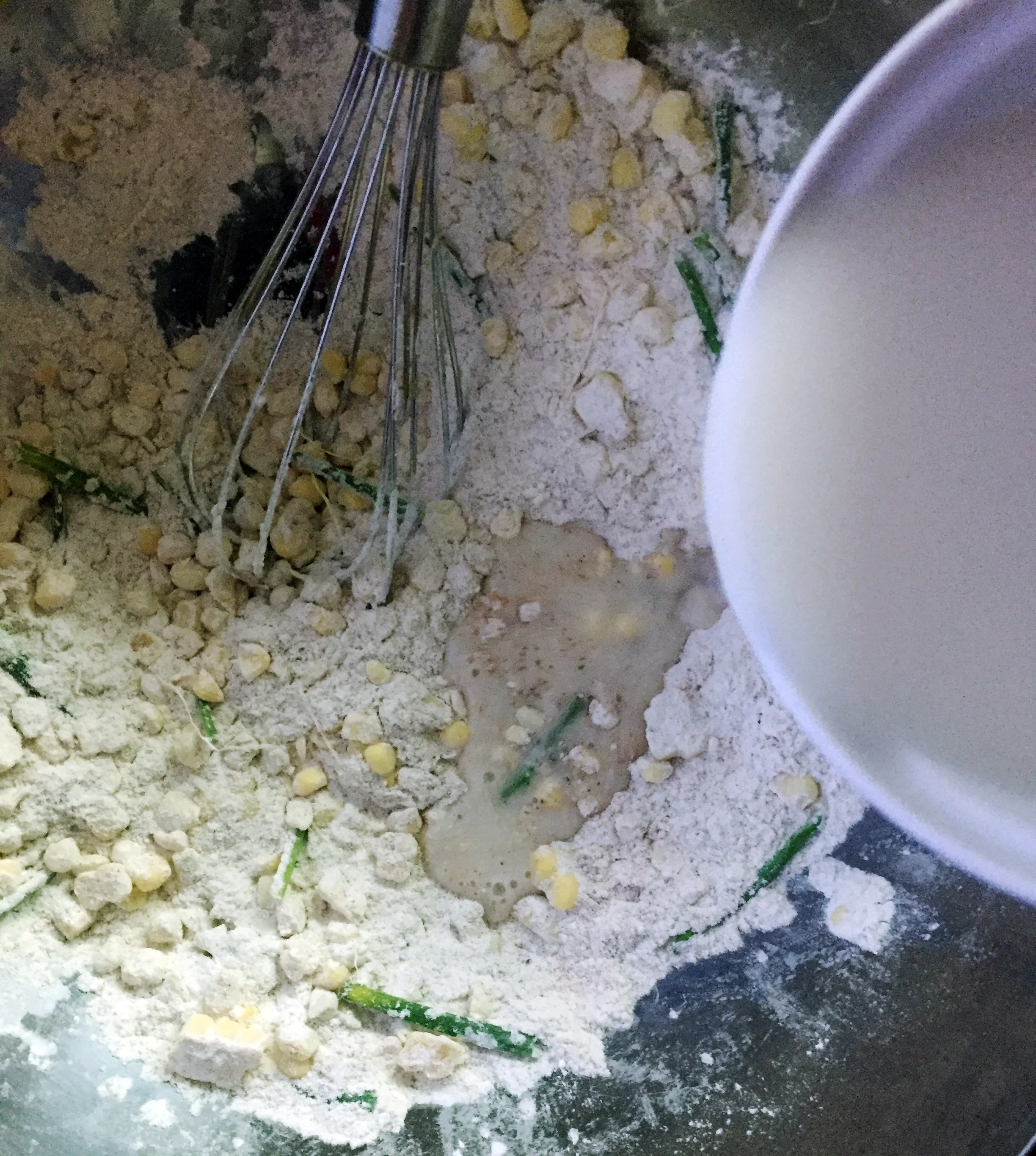 7. Pour in the buttermilk.