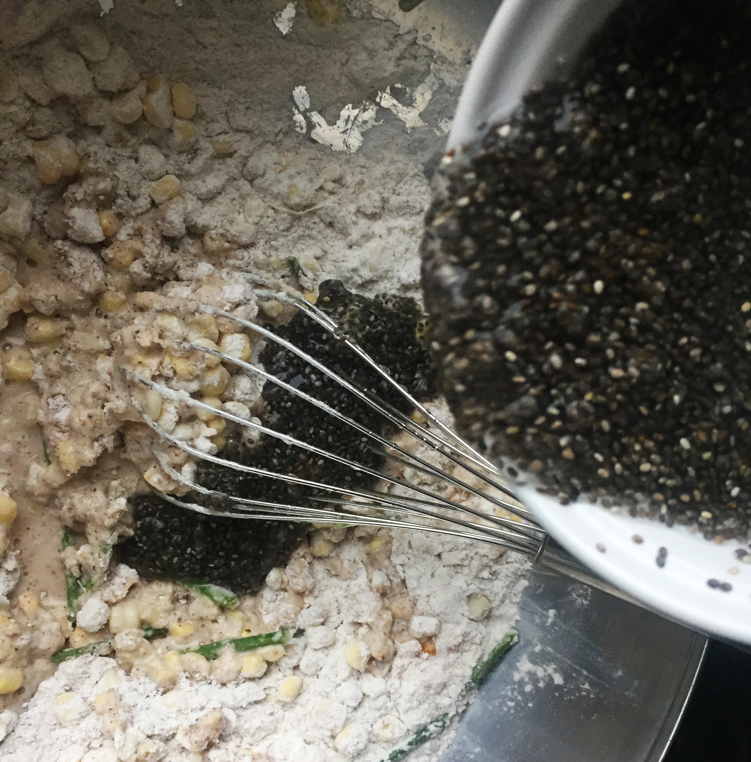4. Mix in the chia mixture which will replace eggs. 