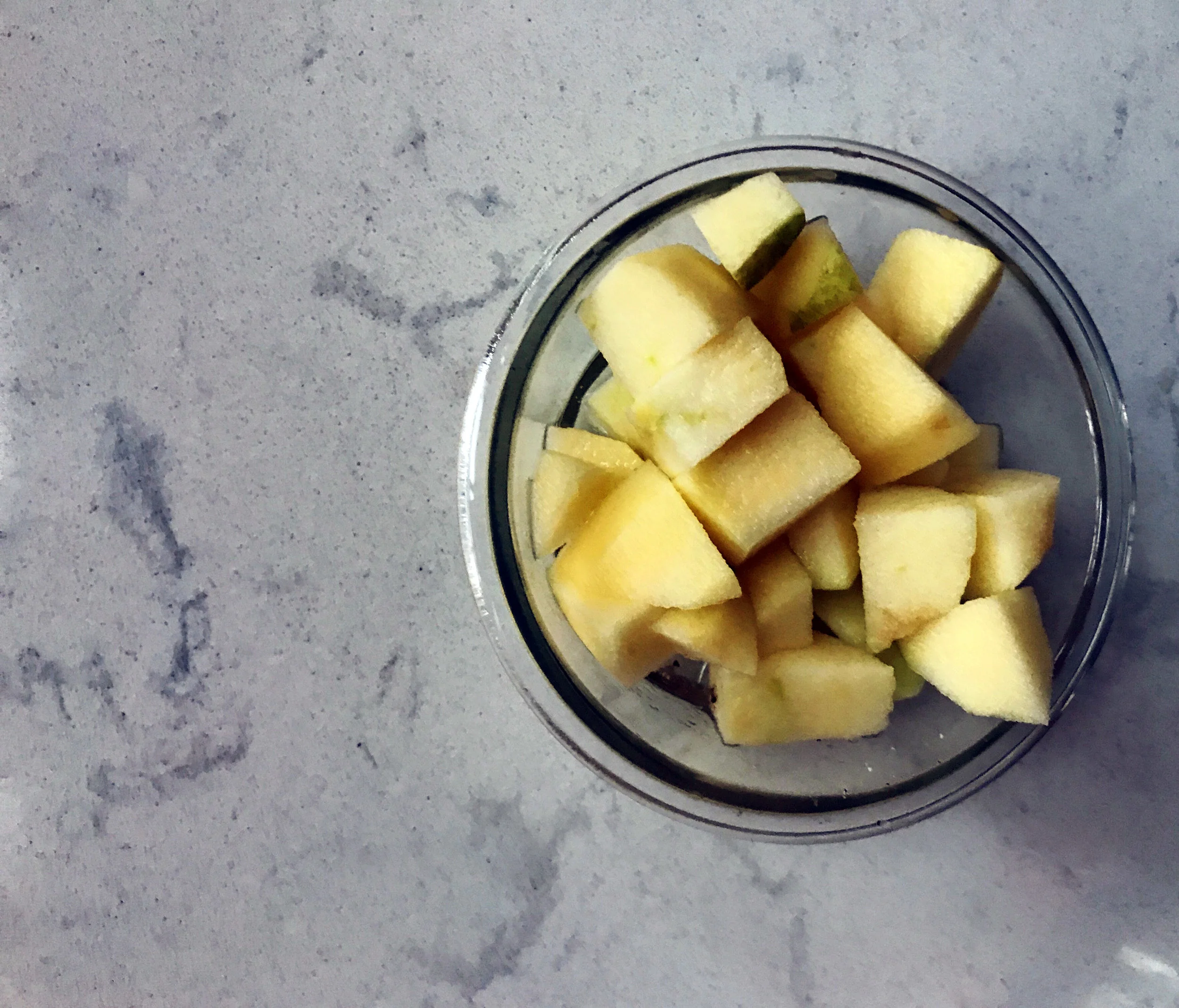 1. For the medium apple diced, place in a small bowl, pour in 2 tbl water and a pinch of cinnamon. Microwave for 5 minutes. Mash up with a fork. This is a quick applesauce.