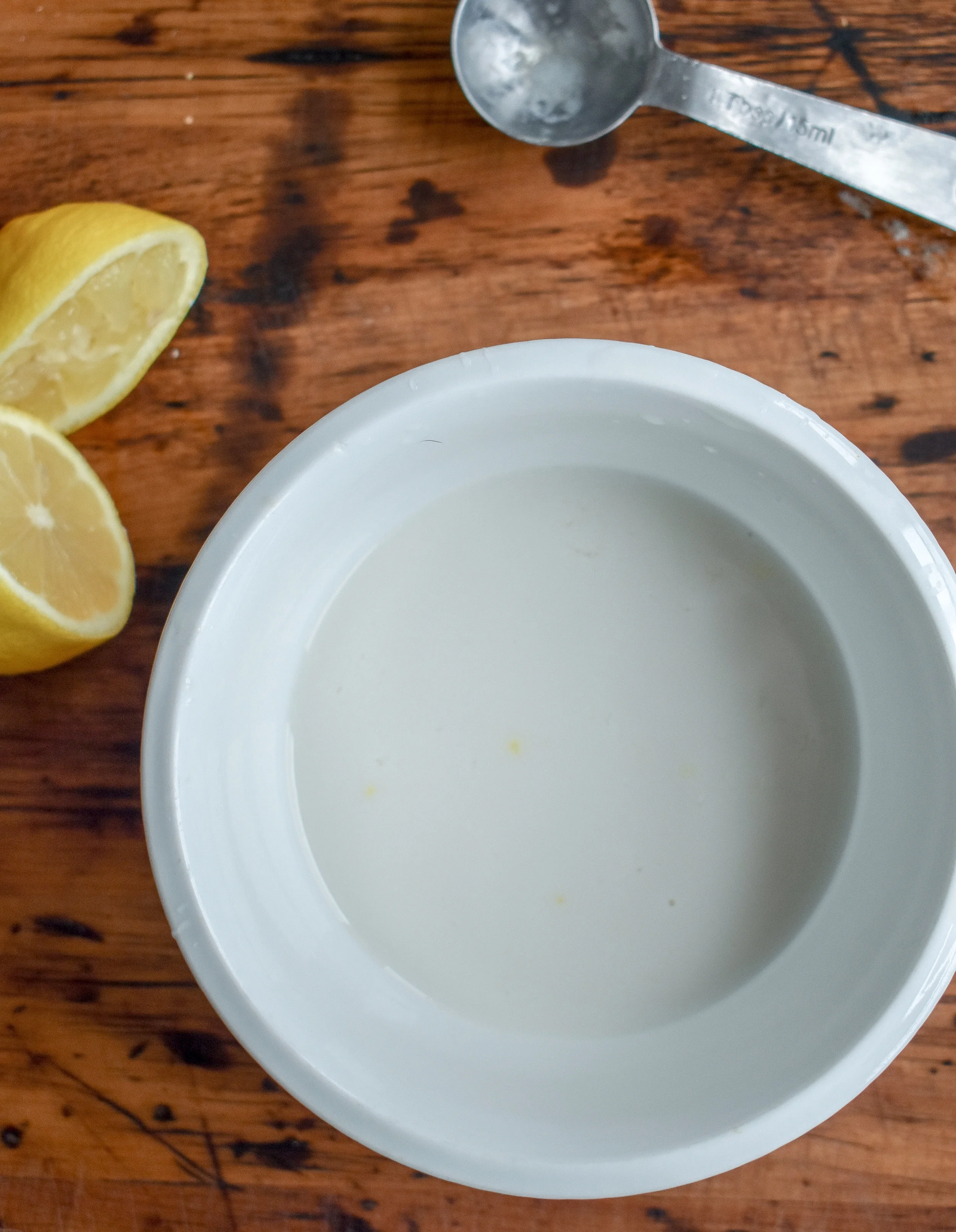 4. Next, mix together the milk + lemon juice for a mock buttermilk.