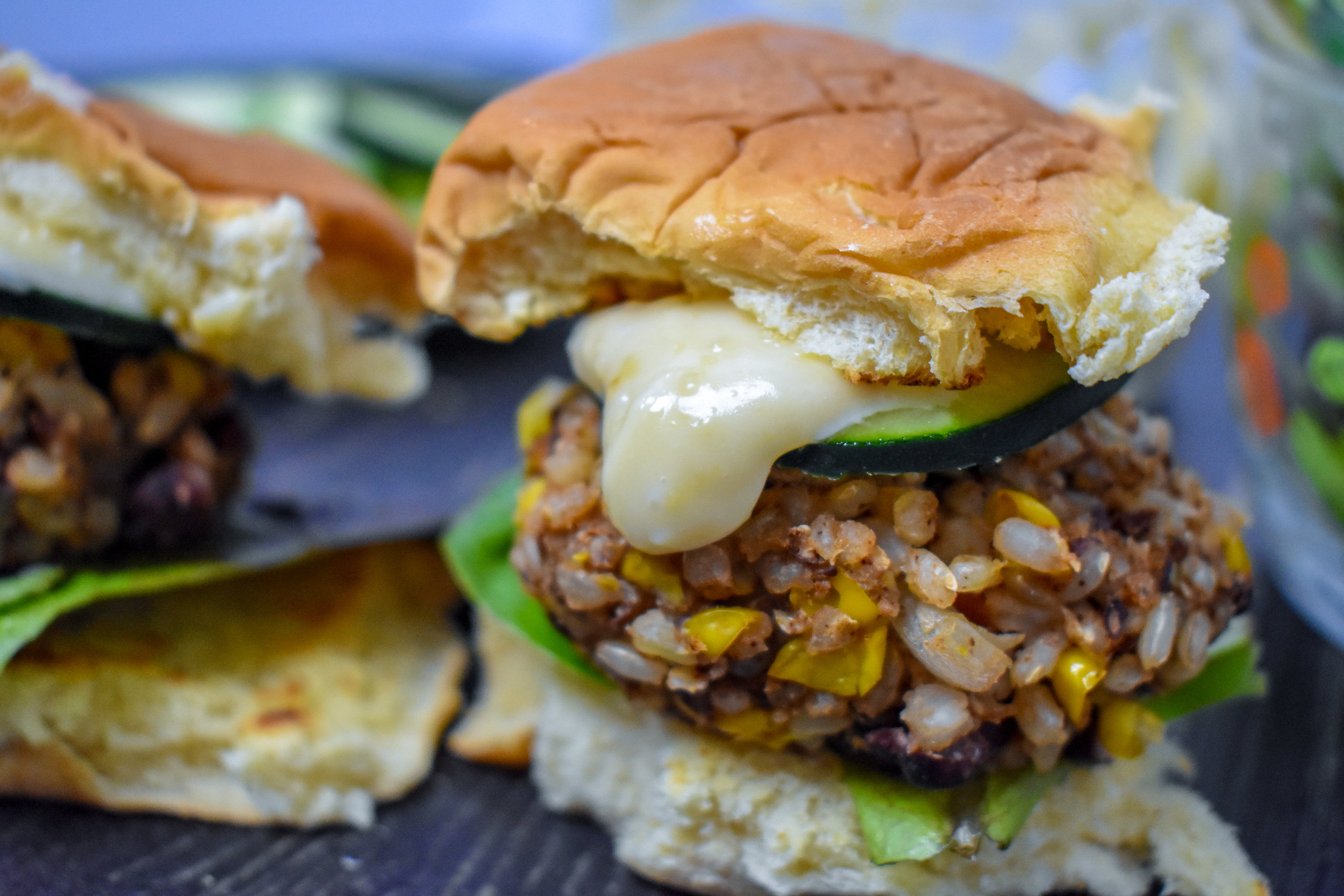 Chipotle Brown Rice + Black Bean Vegan Sliders w/ Dairyfree Miso Mayo 