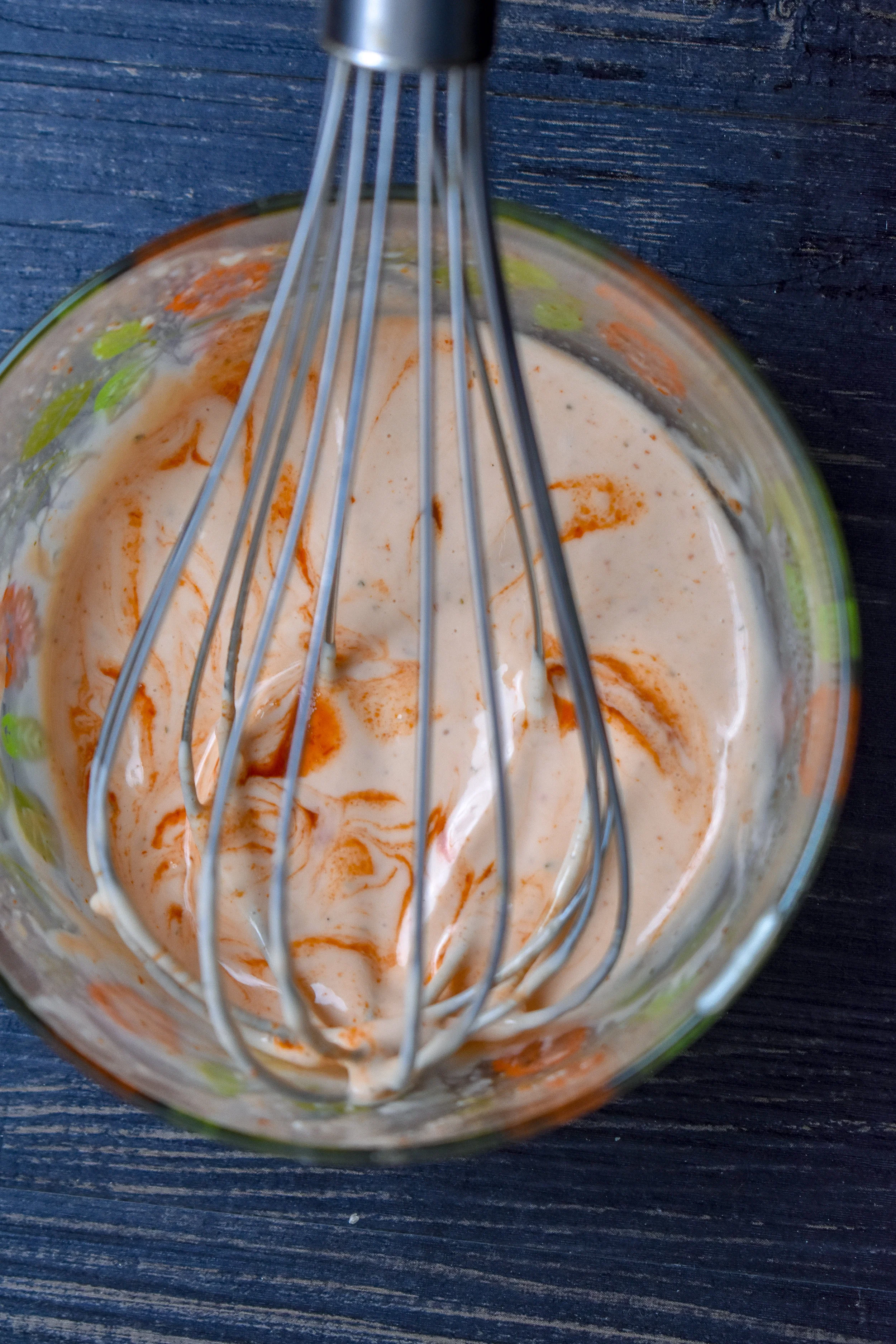 4. While waiting, quickly whisk together the chipotle ranch dressing. Add all ingredients and whisk until smooth.
