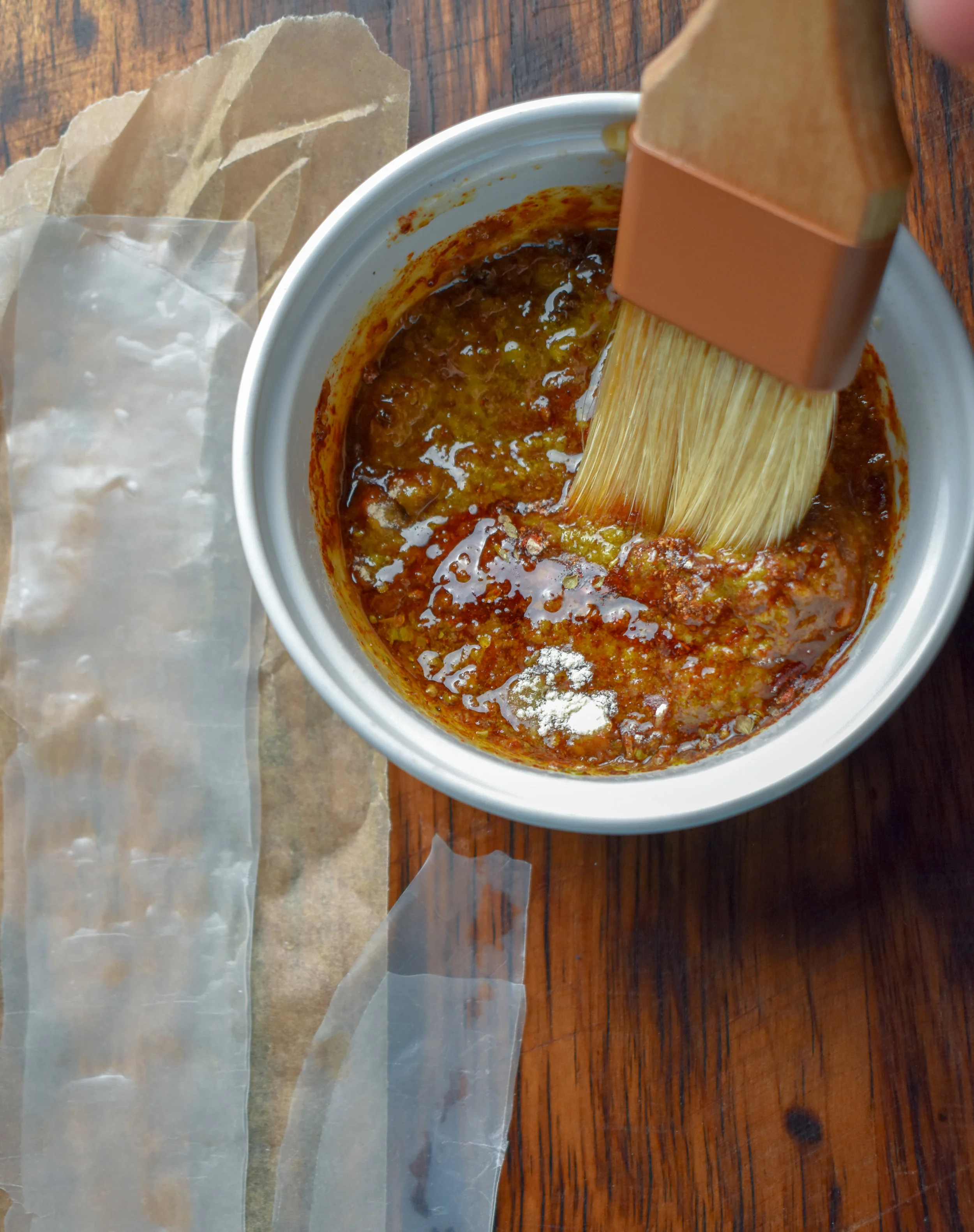 6. Next, mix together your marinade. These are the ingredients below rice paper.