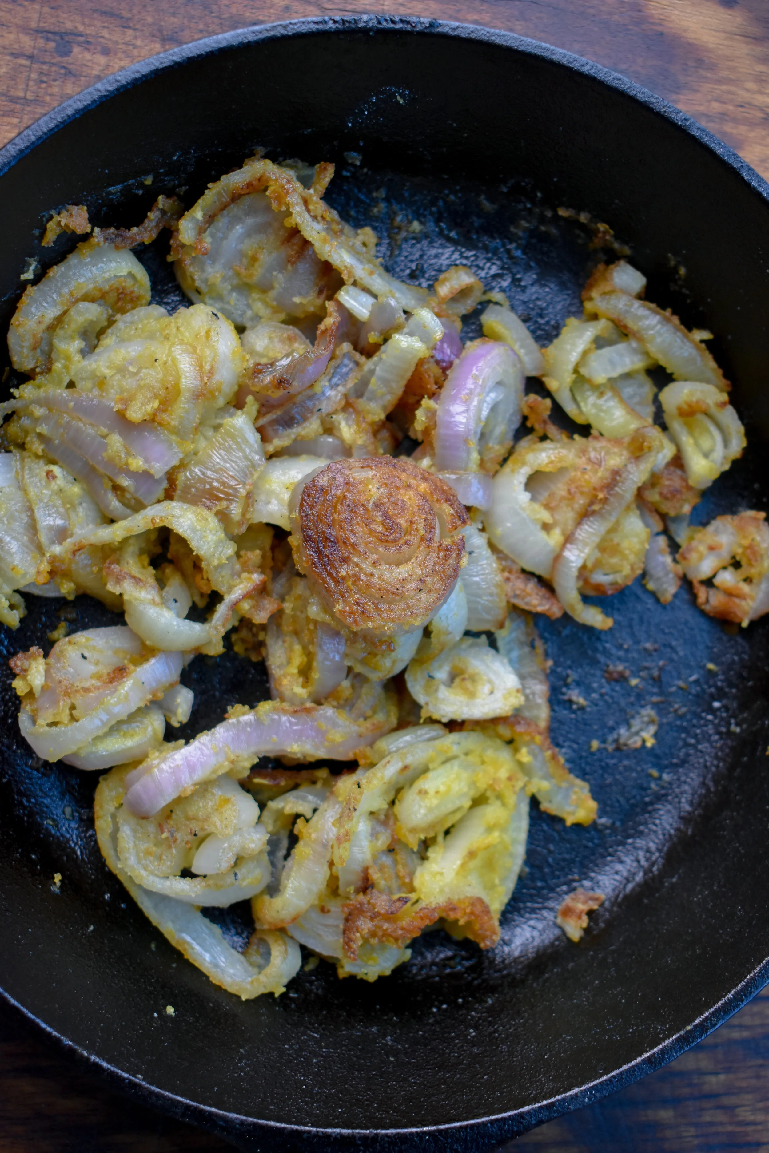 6. Once the butter starts to pop, add the shallots to the pan and cook on each side for 4-5 minutes. Once done set aside.