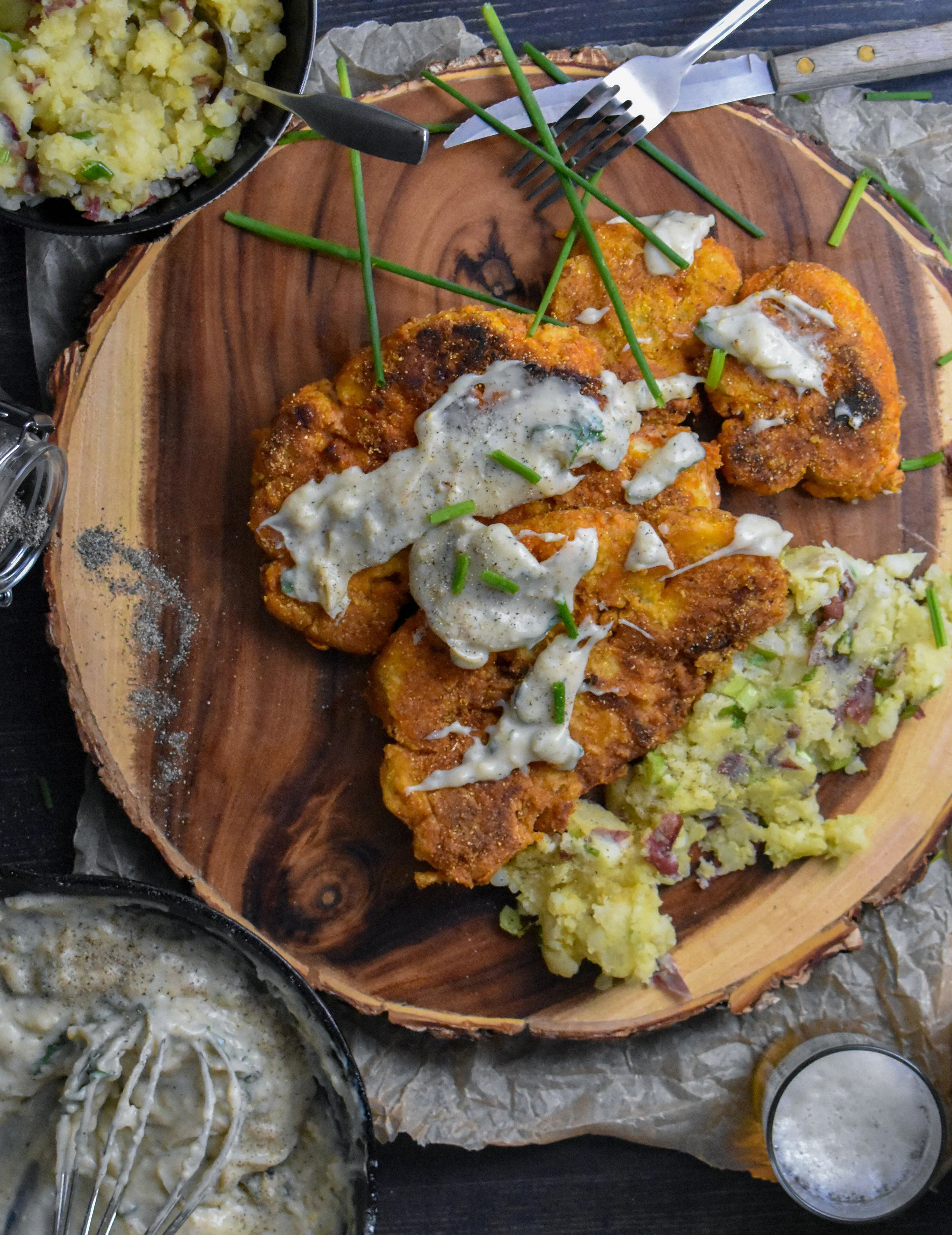No Way Vegan Chicken Fried Cauliflower Steak W White Savory Gravy The Vegan Caveman