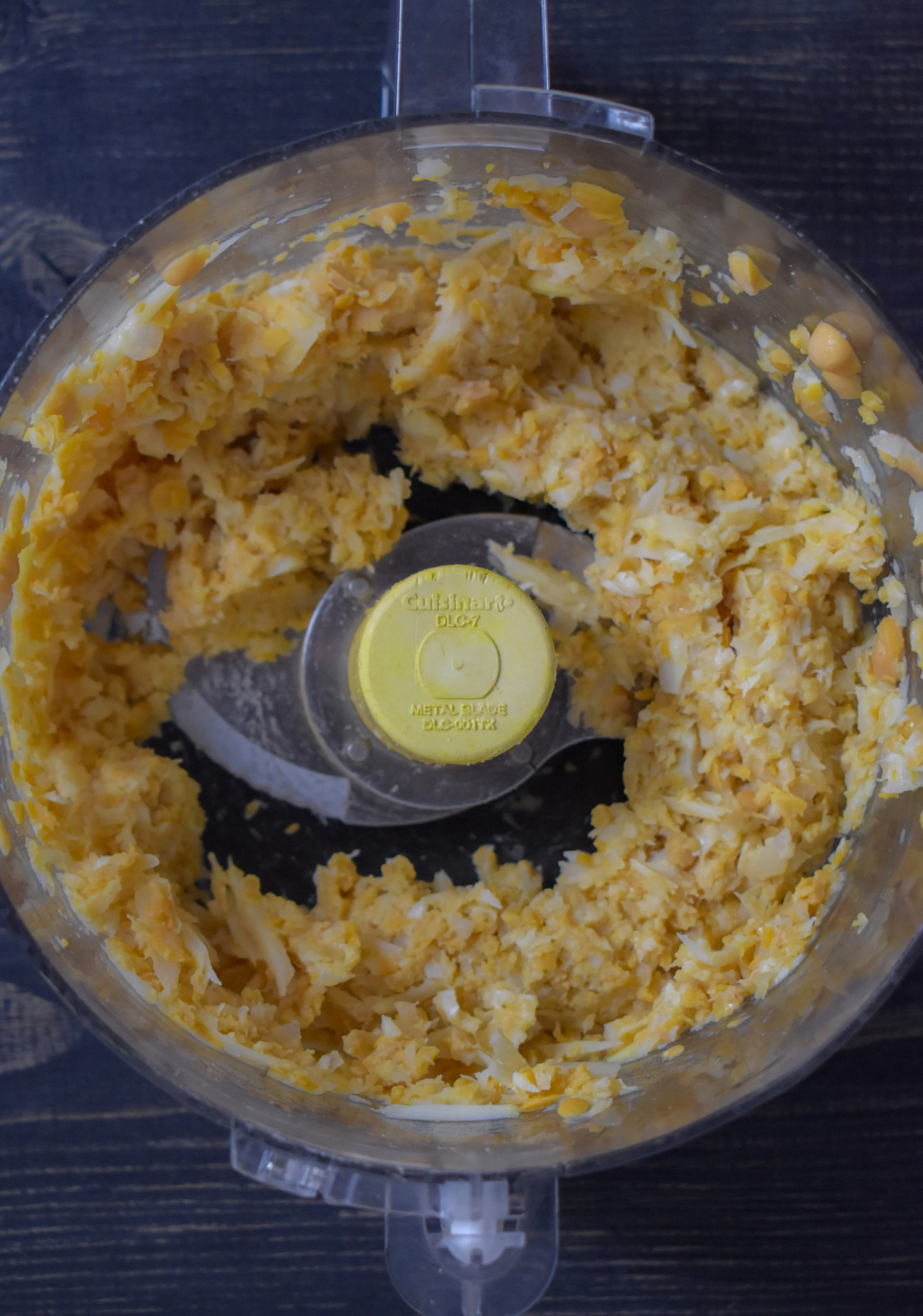 1. Start with crab cakes. Place beans + hearts of palm into food processor. Pulse a few times until it starts to break down. Do not over blend so its not mushy. Take out of processor and set aside.