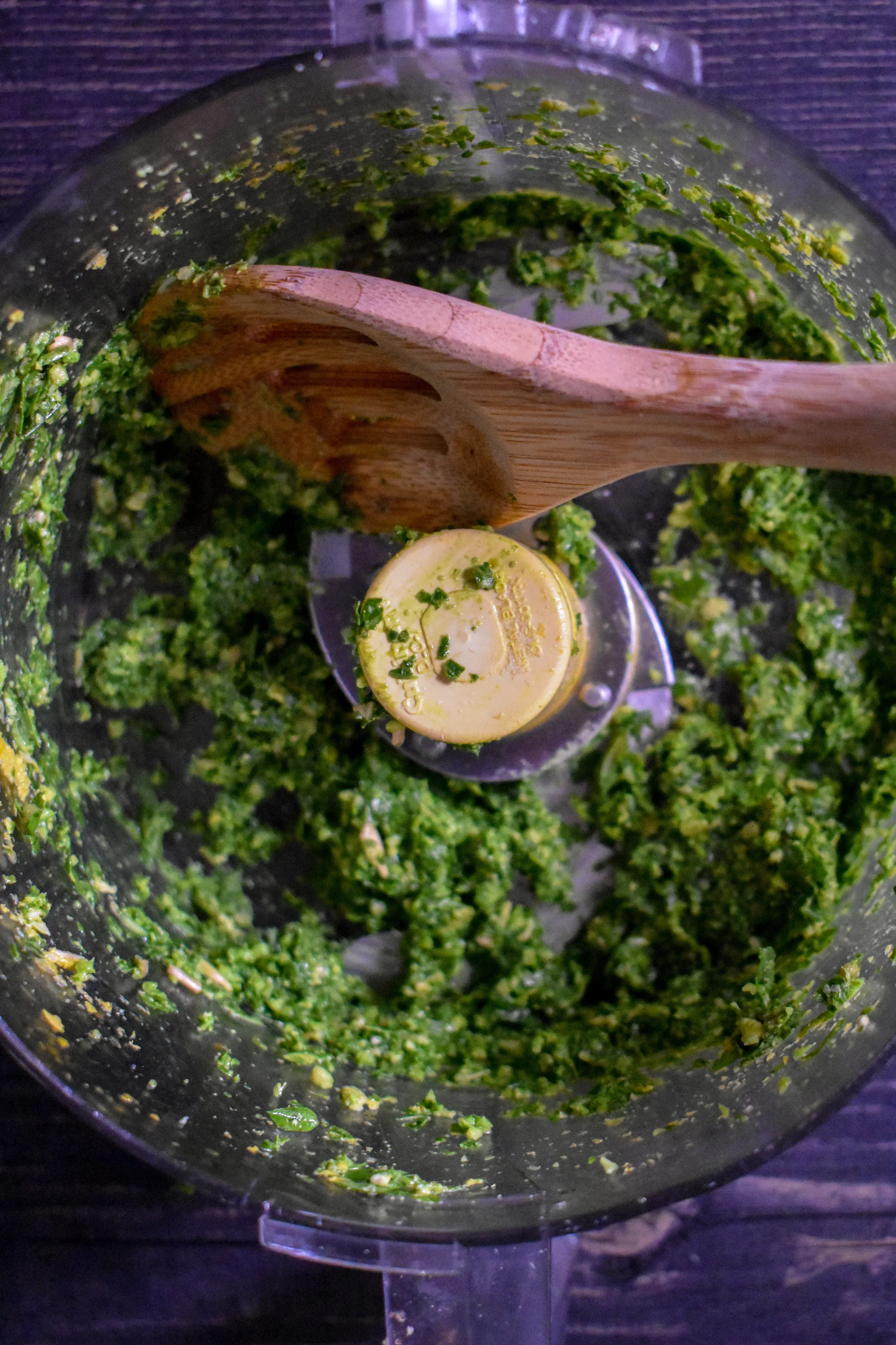 7. Lastly, add the basil pesto ingredients to a food processor and mix until well combined.
