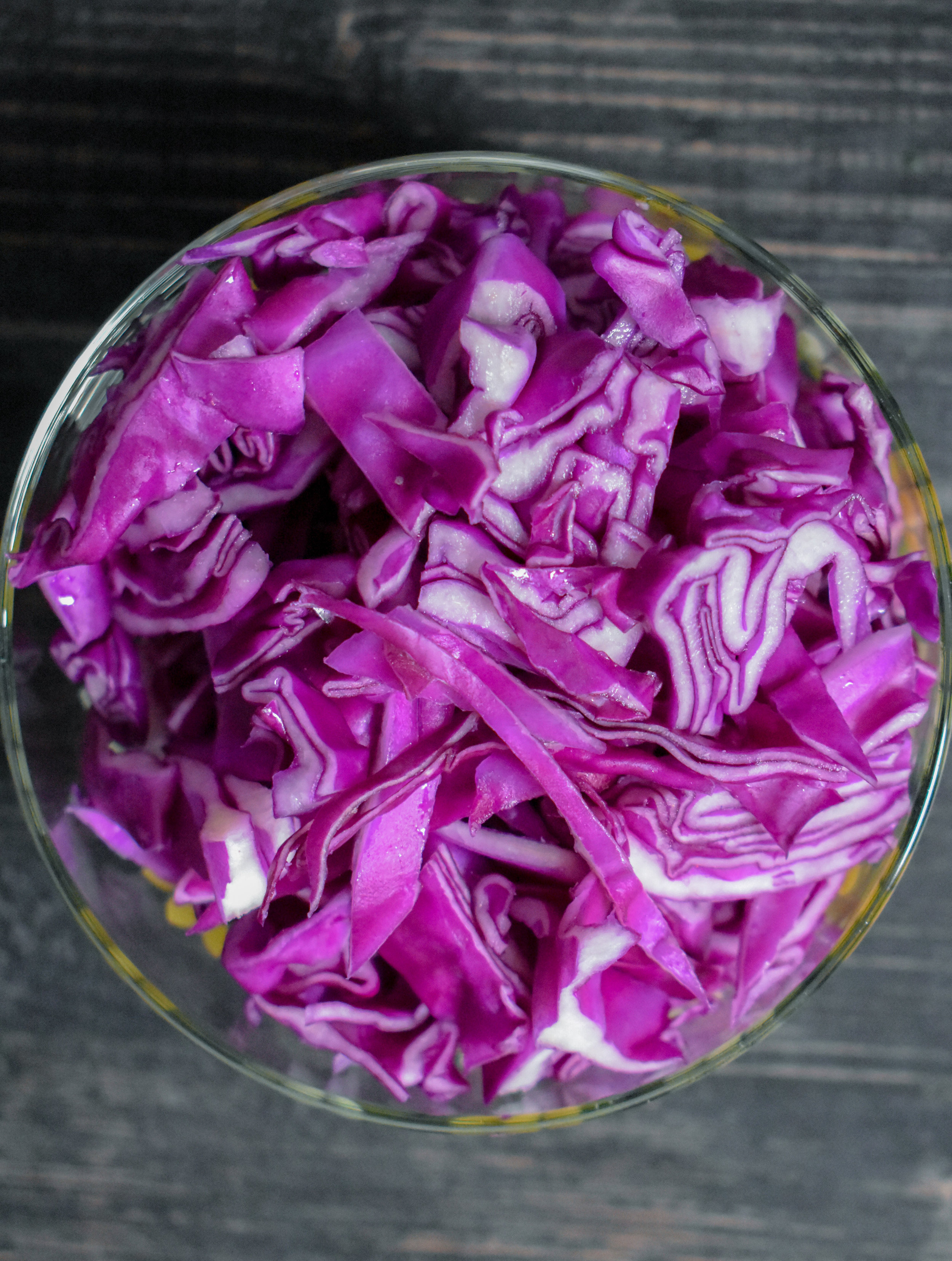 5. Finally, shred cabbage and crisp/soften up your tortillas in a dry pan over medium heat or microwave to soften.