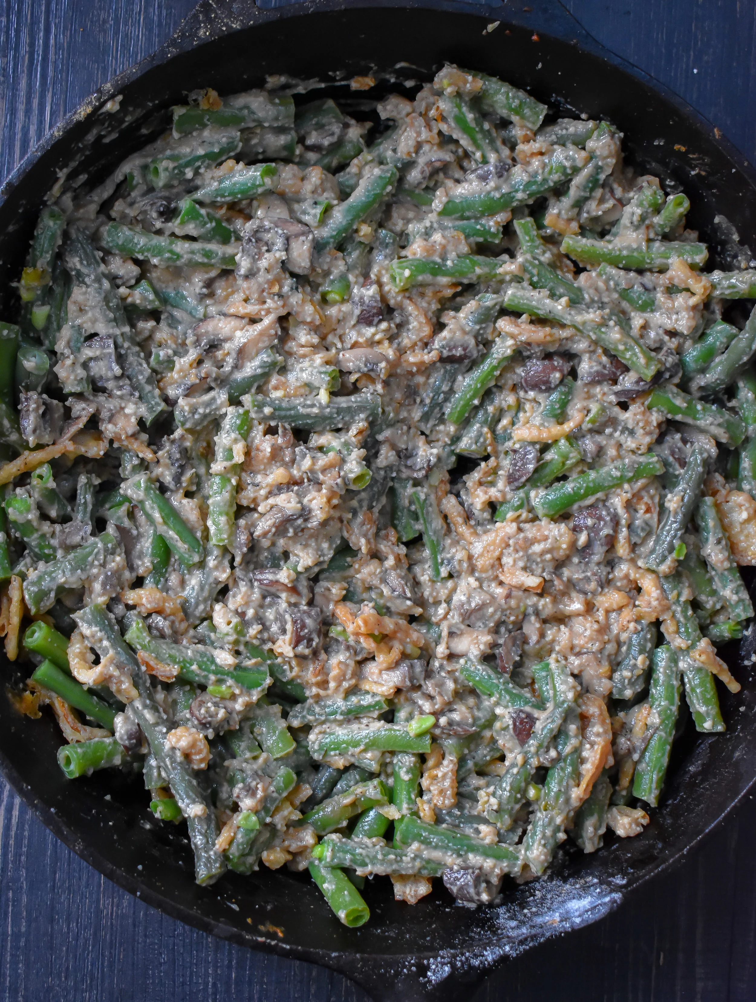 6. Once off the heat, mix in the green beans and about 1/3 of the crispy shallots.